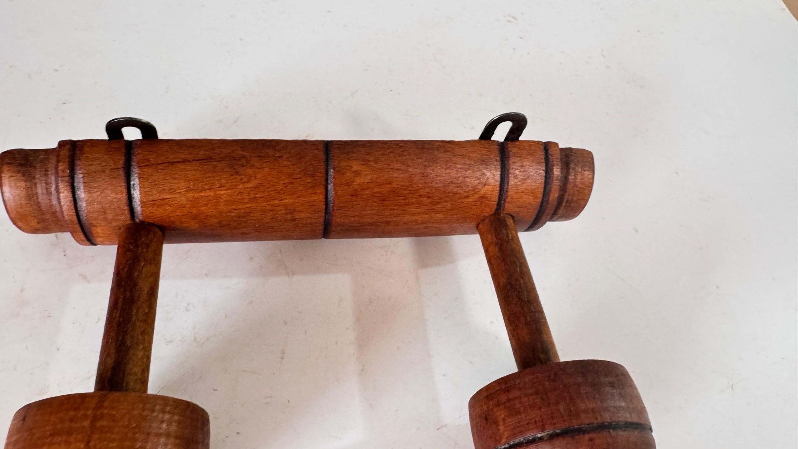 photo furniture 1920s French Wooden Wall Coat Rack With Two Hat And Garment Hooks  Description: