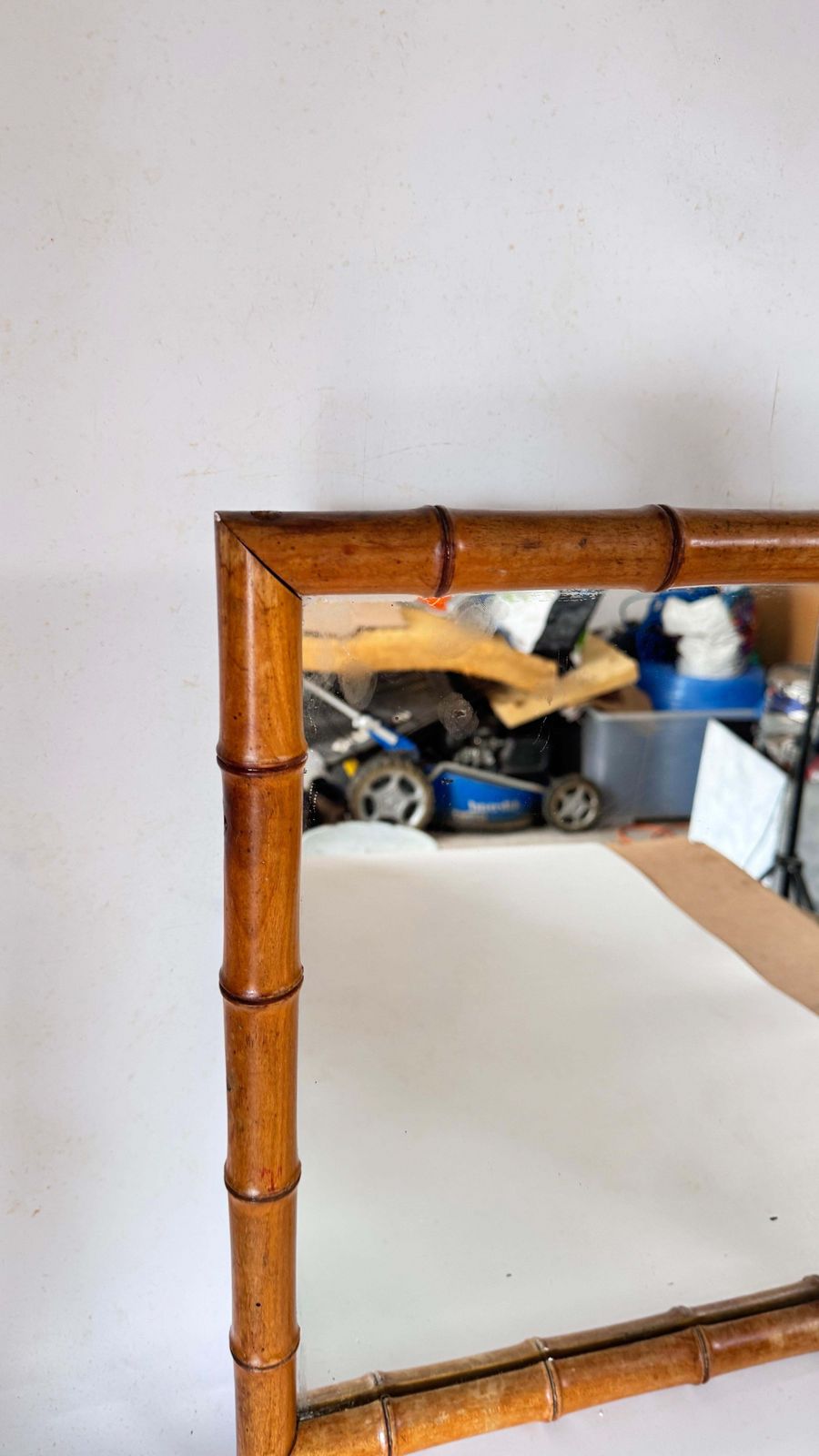 1940s French Riviera  Faux Bamboo Mirror, Natural Brown & Beige Tones photo vinterior