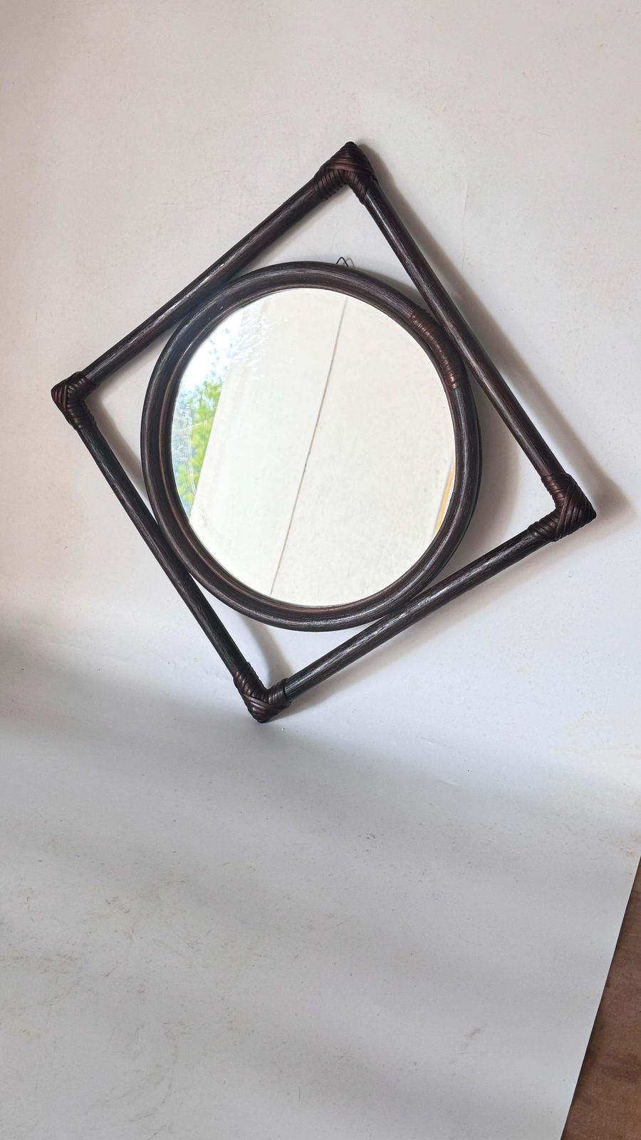 1960s French Rattan Mirror, Convertible Triangle To Square Design photo 478.0