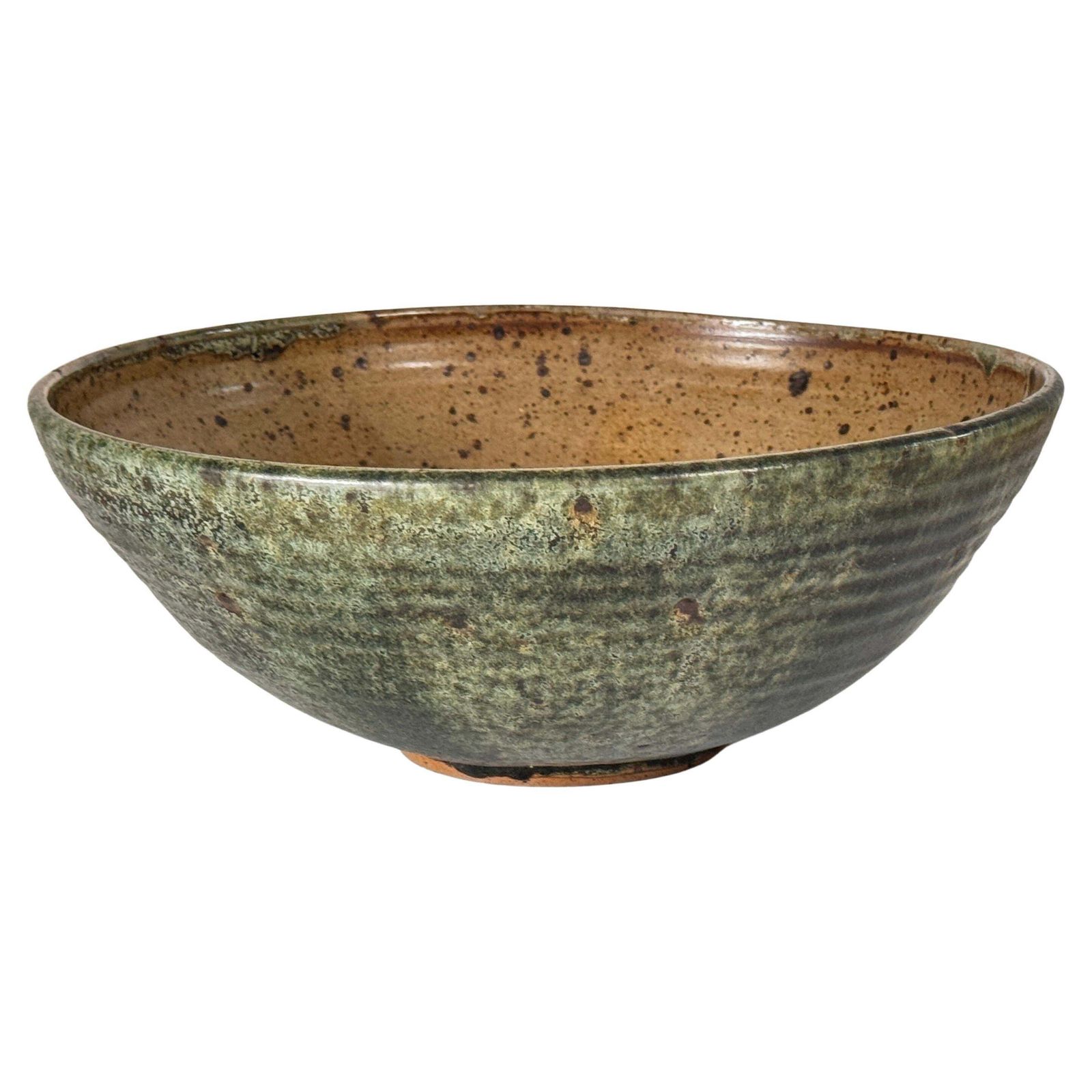 Scandinavian Stoneware Bowl, Green & Earth Toned Glaze, Decorative 1960s photo furniture