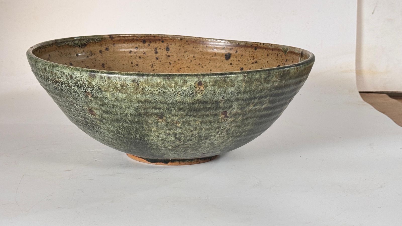 Scandinavian Stoneware Bowl, Green & Earth Toned Glaze, Decorative 1960s photo for sale