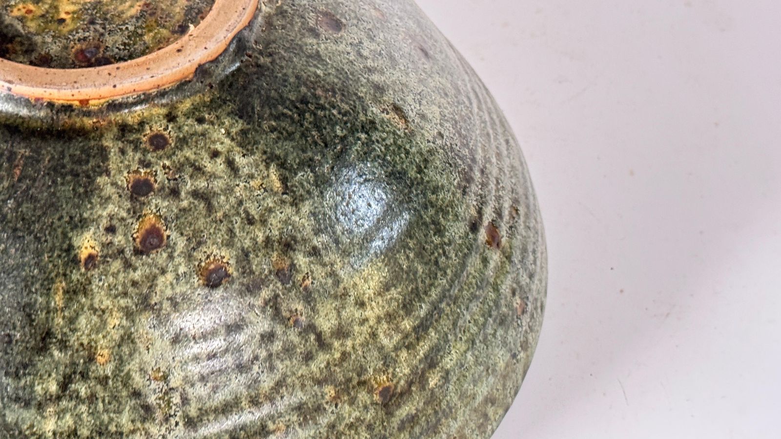 Home Decor Scandinavian Stoneware Bowl, Green & Earth Toned Glaze, Decorative 1960s photo