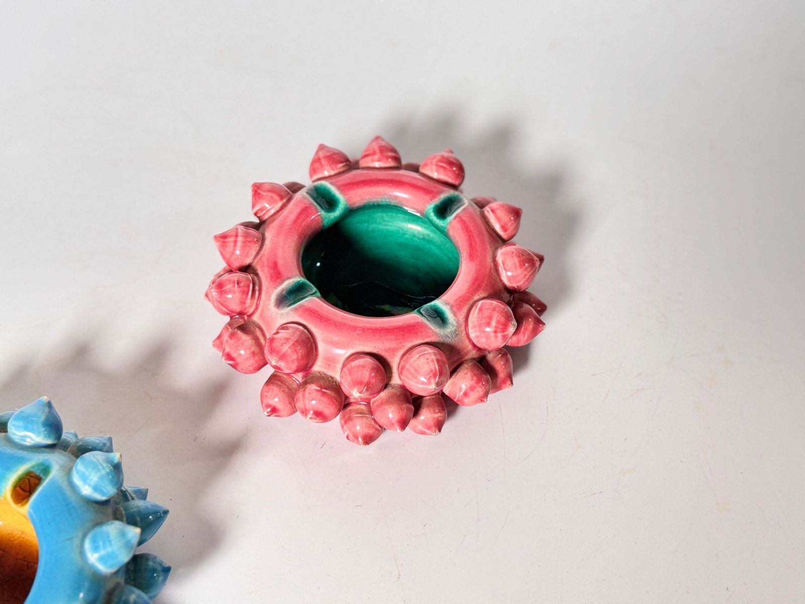 Ceramic Ashtrays Blue And Pink Color From France 1960 Rond Shape photo for sale