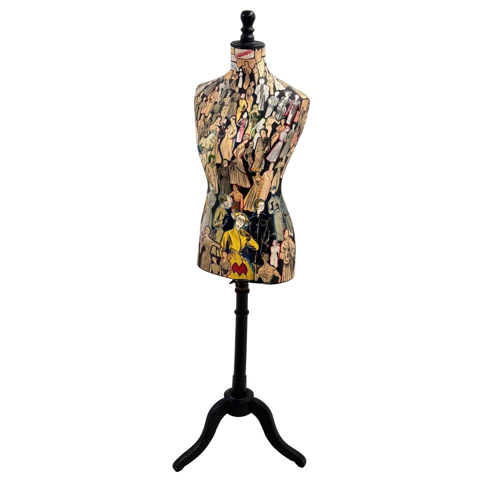 Removable Wooden Mannequin Bust With Fashion Collages, Paris, 1960s