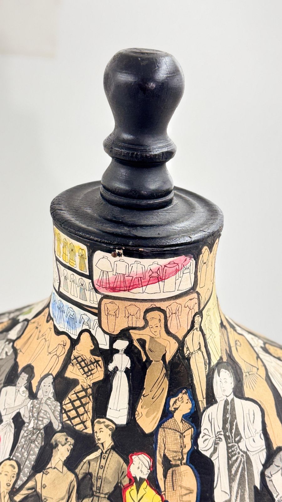 1664.0 Removable Wooden Mannequin Bust With Fashion Collages, Paris, 1960s photo