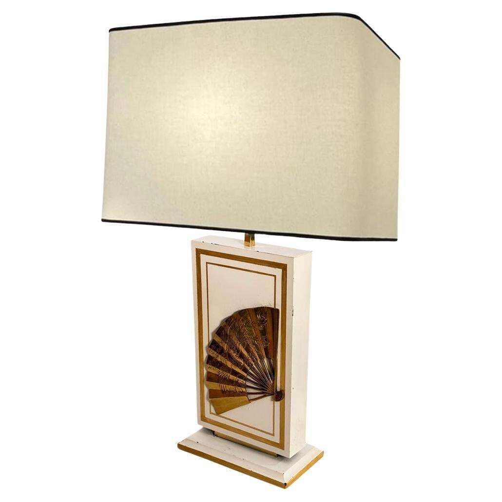 Table Lamp By Philippe Cheverny, Large Model, Brass, Wood  France 1970 photo for sale