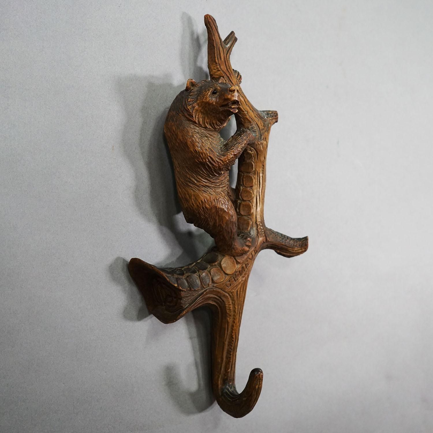 Lovely Black Forest Carved Whip Holder With Bear Ca. 1900s photo furniture