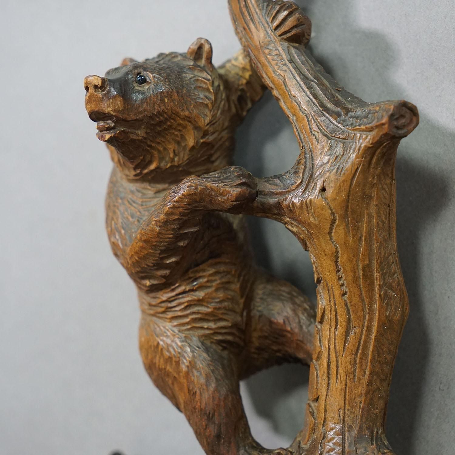 Lovely Black Forest Carved Whip Holder With Bear Ca. 1900s photo vinterior