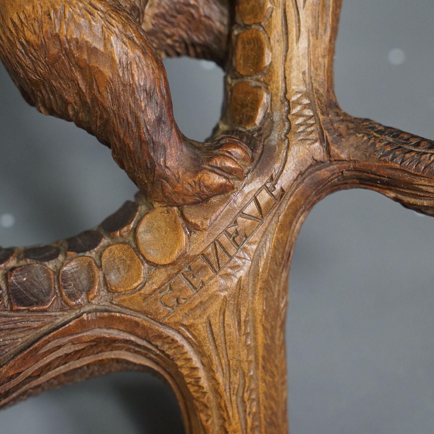 photo furniture Lovely Black Forest Carved Whip Holder With Bear Ca. 1900s