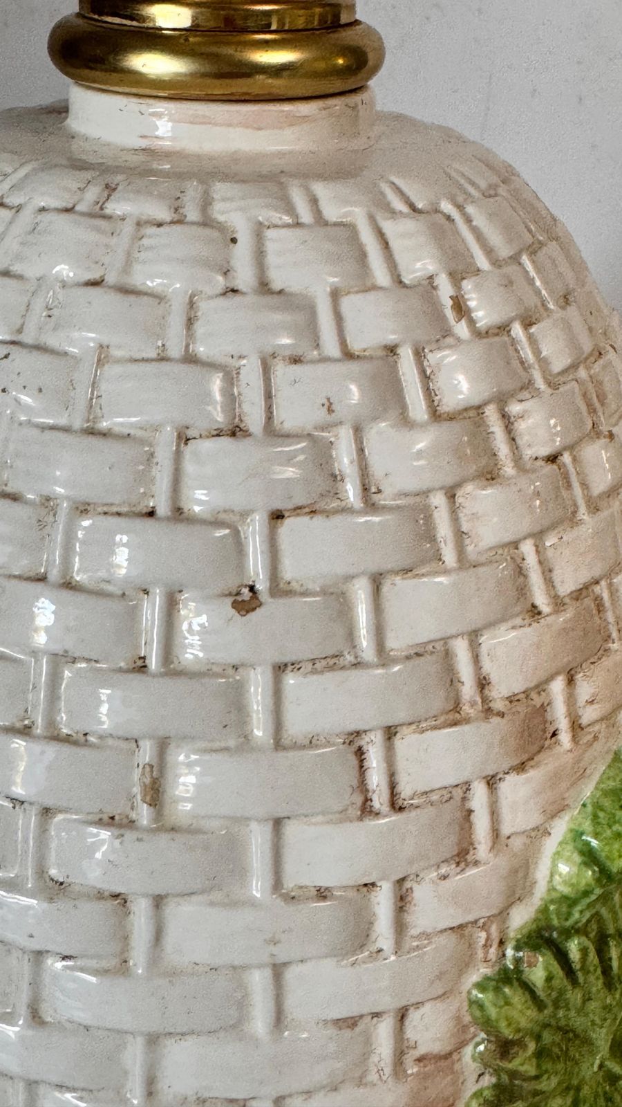 Table Lamp In Brass And Old Patinated Ceramic Green And White Color France 1970 photo 468.0