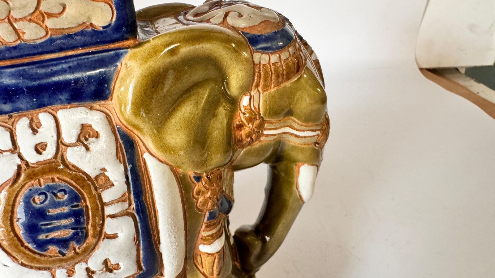 Hollywood Regency Chinese Green Andblue Elephant Plant Stand, China 20th Century photo buy