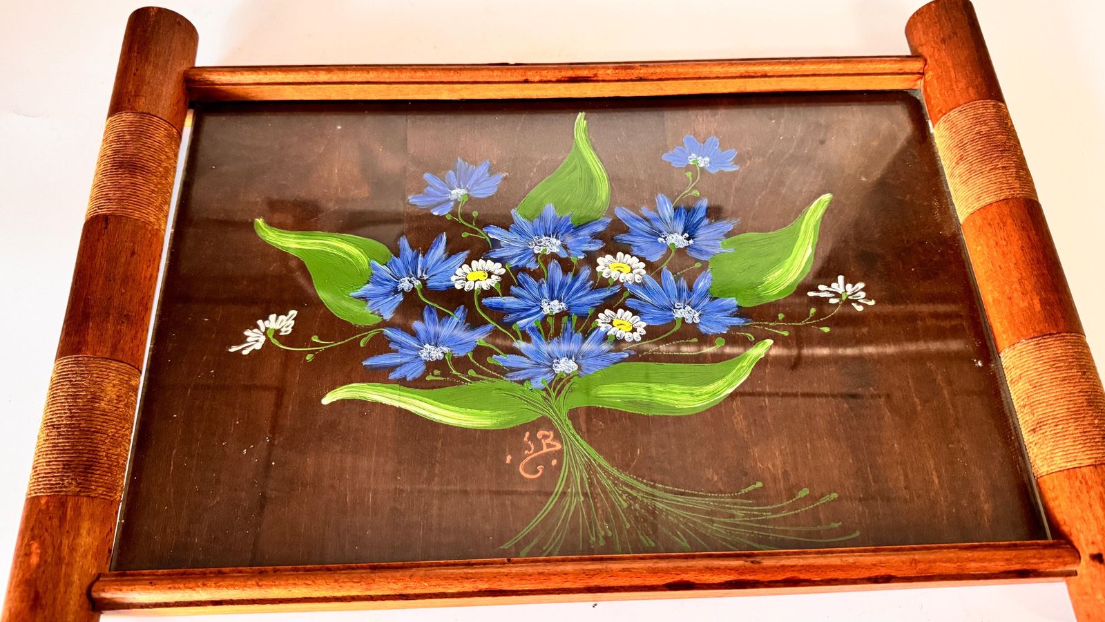 photo furniture Art Deco Hand Painted Wood Tray Brown Color  France 1940
