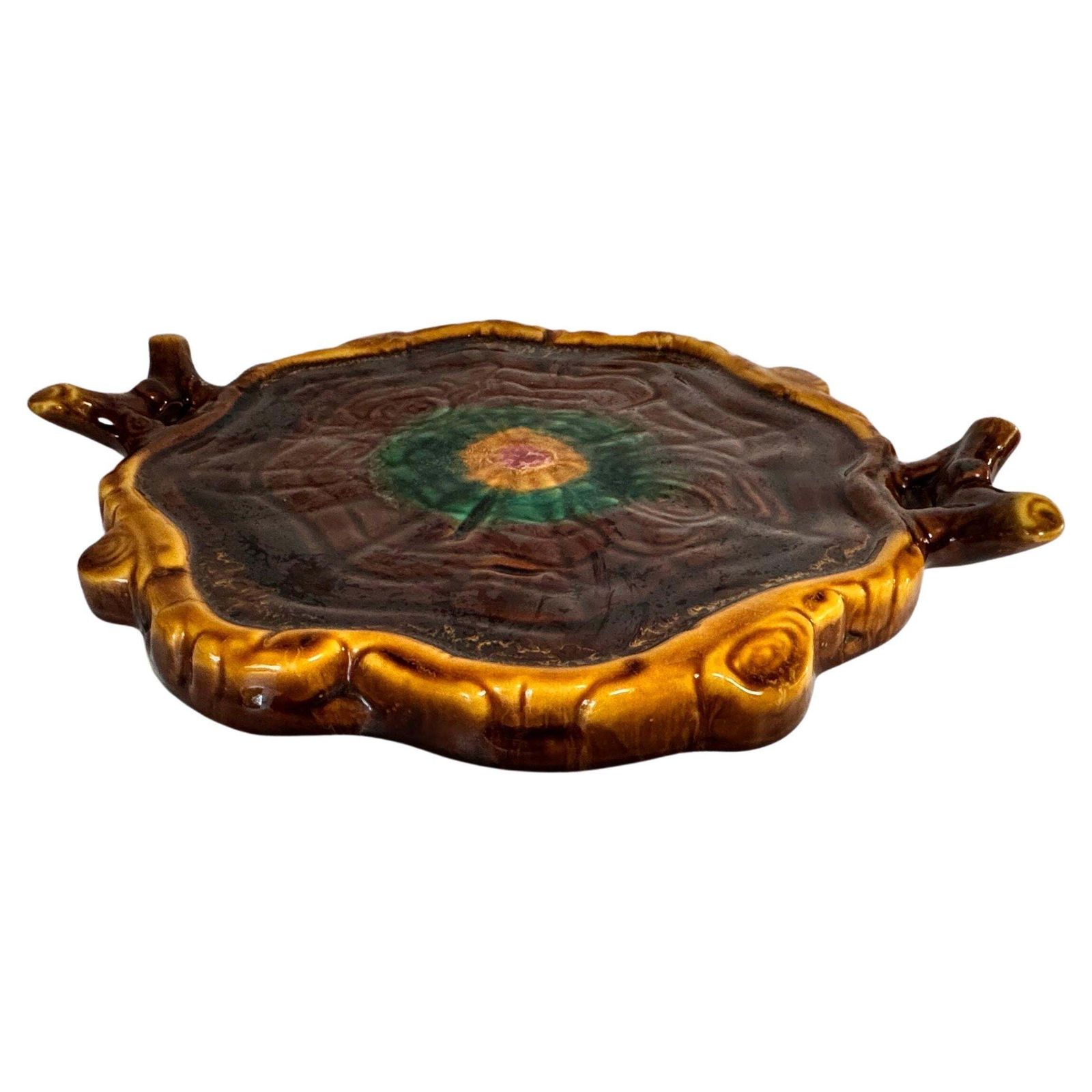 Cheese Or Serving Tray In Ceramic  France 1970s Green And Brown Color