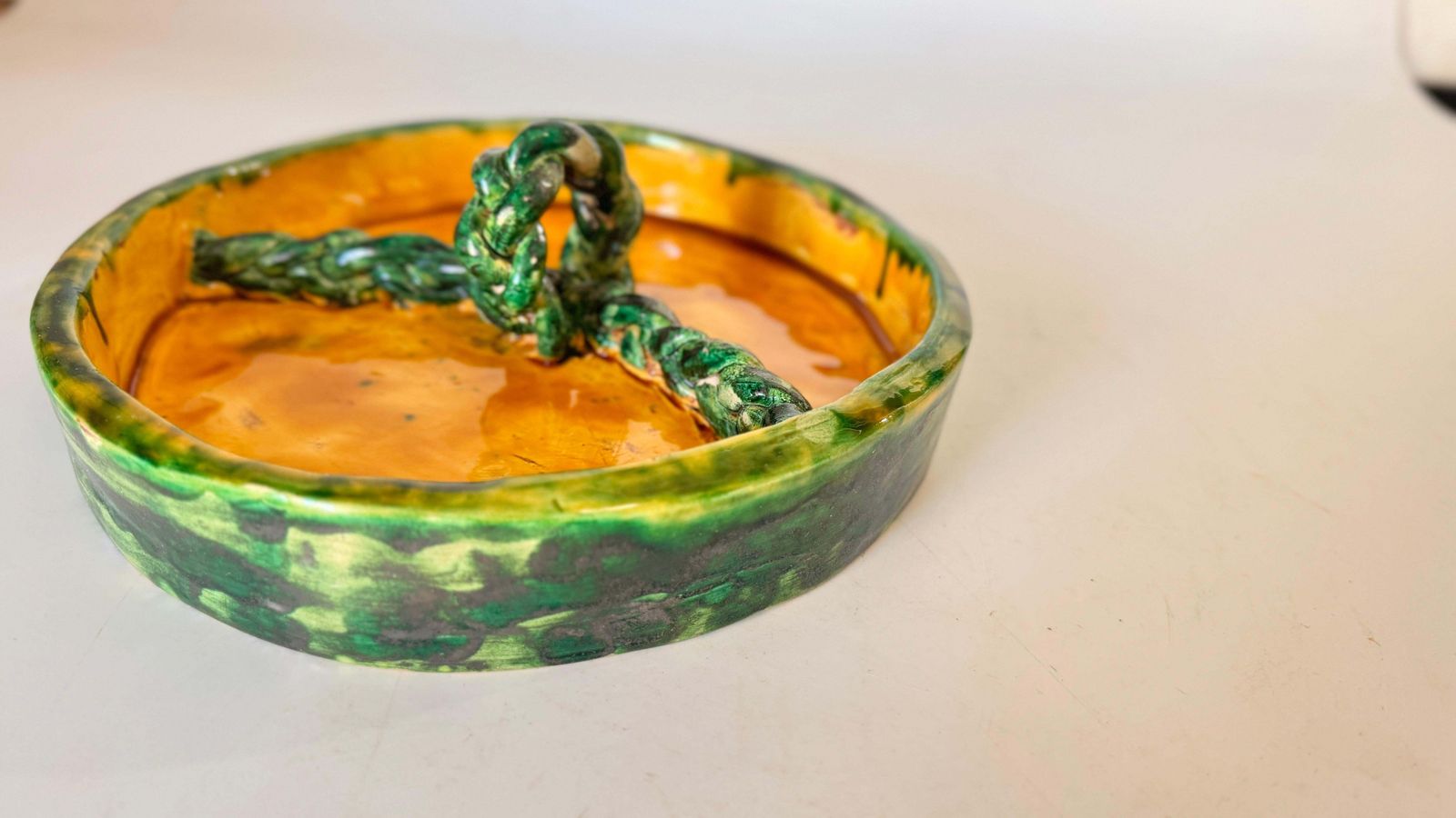 Cheese Or Serving Tray In Ceramic  France 1970s Green And Yellow Color photo Home Decor