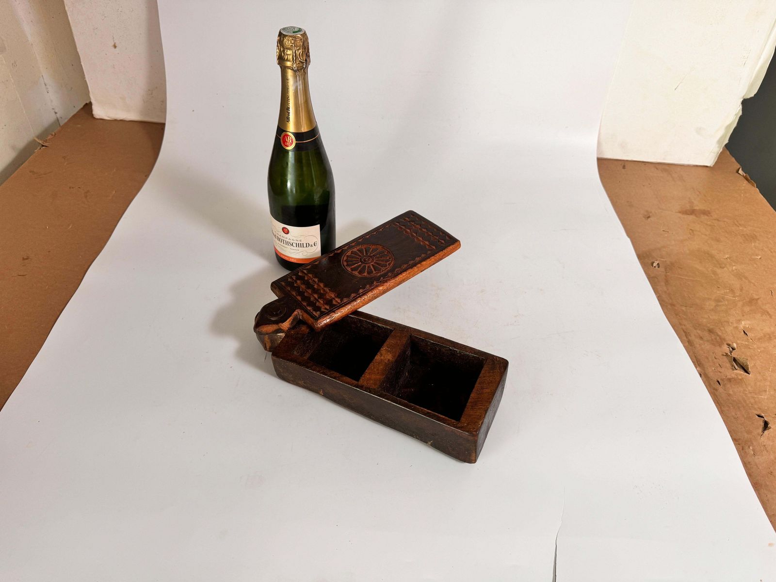 Old African Hand Carved Wooden Box 19th Century Brown Color Powder Box photo furniture