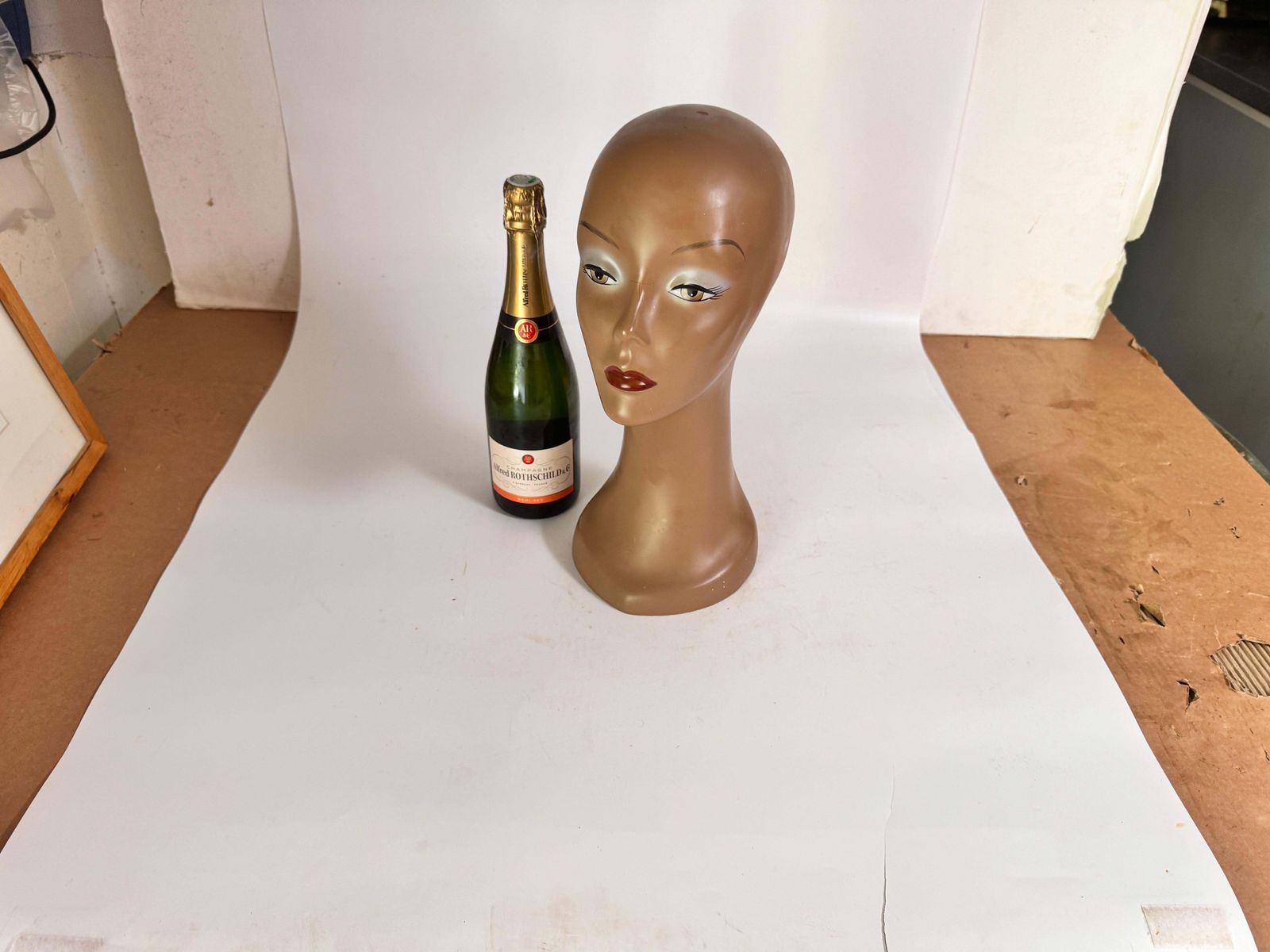 Wig Holder Or Hat Stand 1970 Vintage, Sculpture Face Female Head France, Brown photo furniture