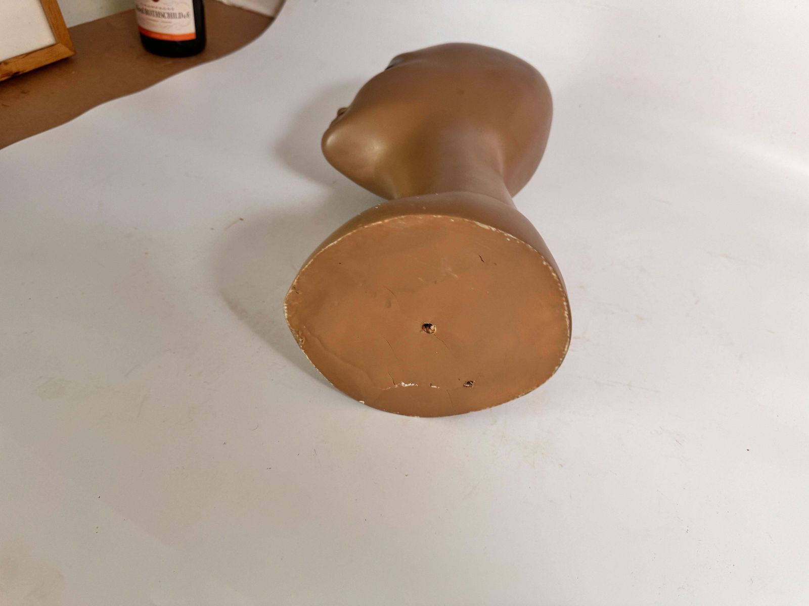 Wig Holder Or Hat Stand 1970 Vintage, Sculpture Face Female Head France, Brown photo Art