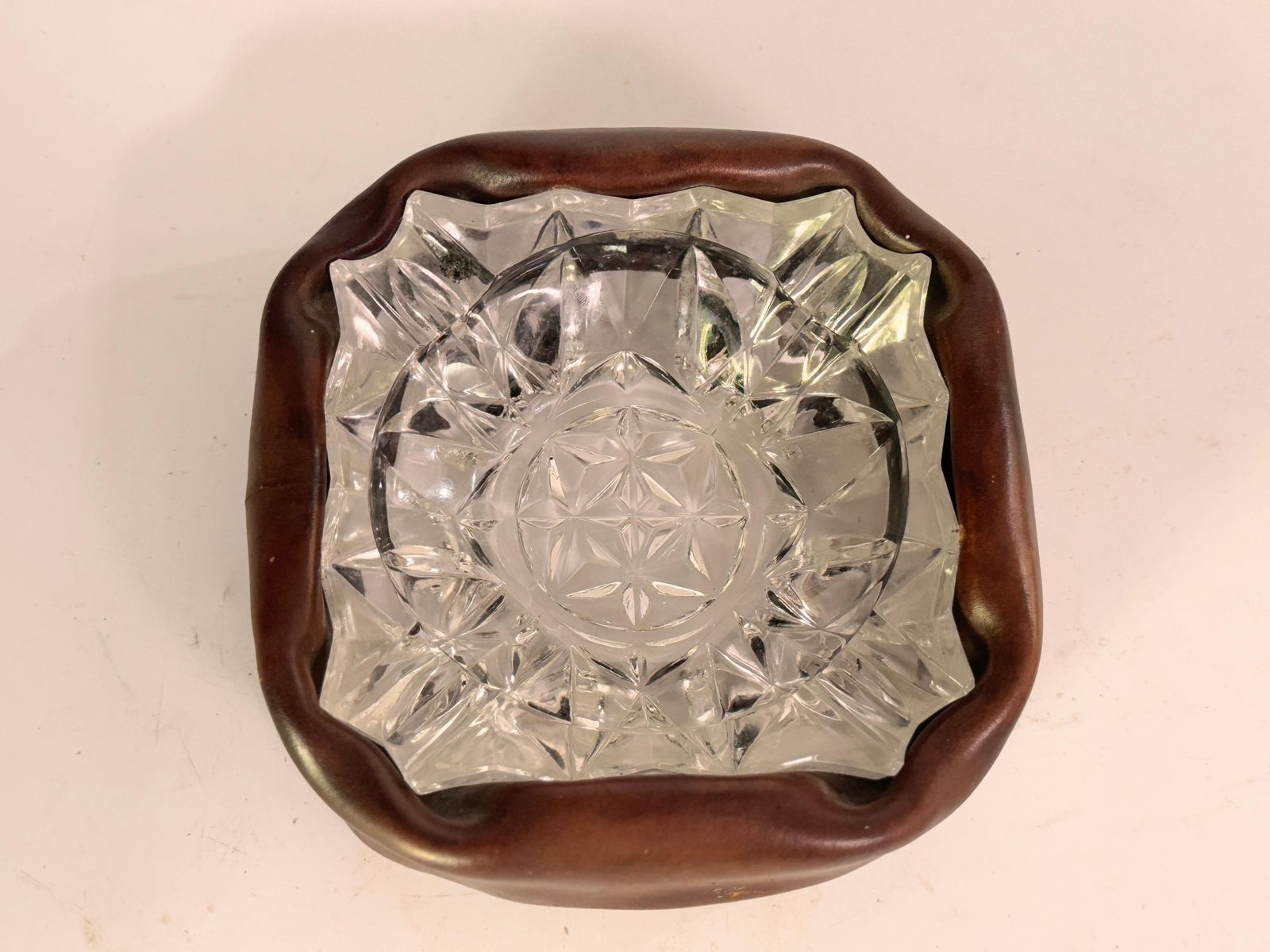 Ashtray In Glass With A Leather Cover, Brown Color, France 1970 photo buy