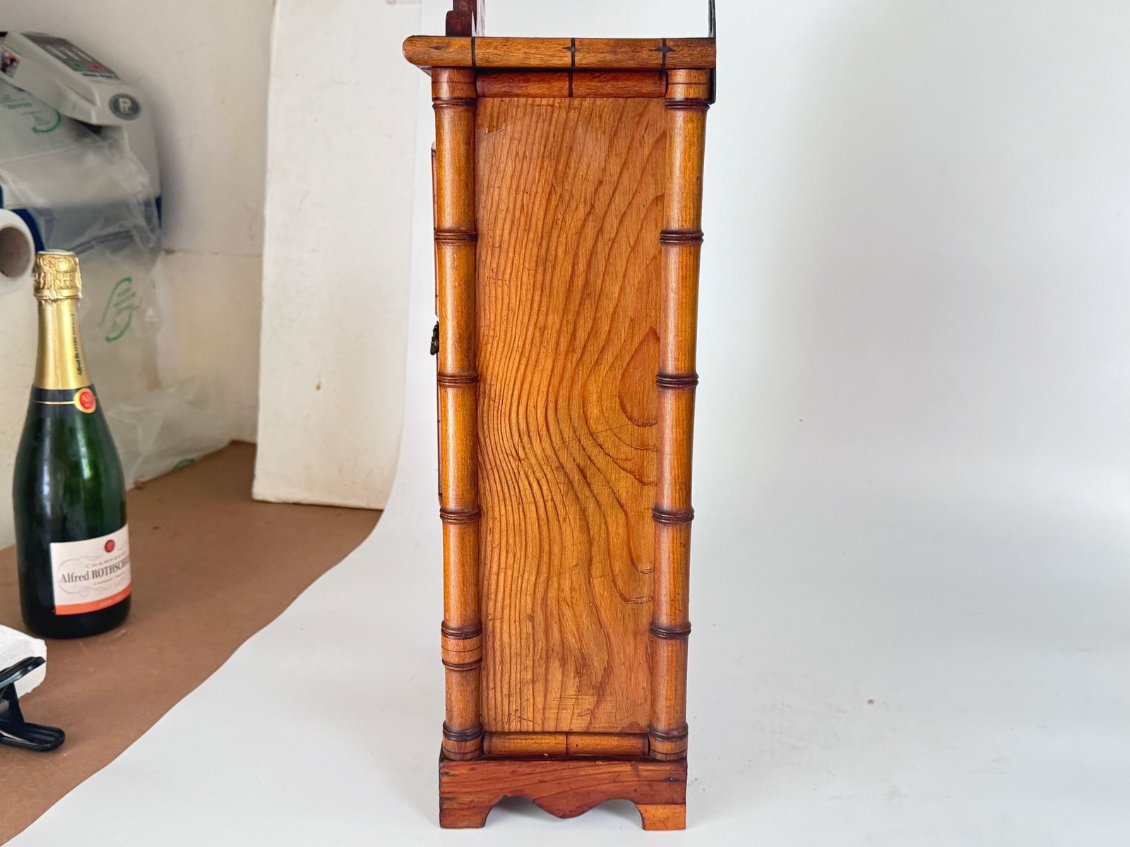 Antique Miniature Bamboo Pine Wardrobe Wall  Armoire Mirror Dollhouse Furniture photo vintage