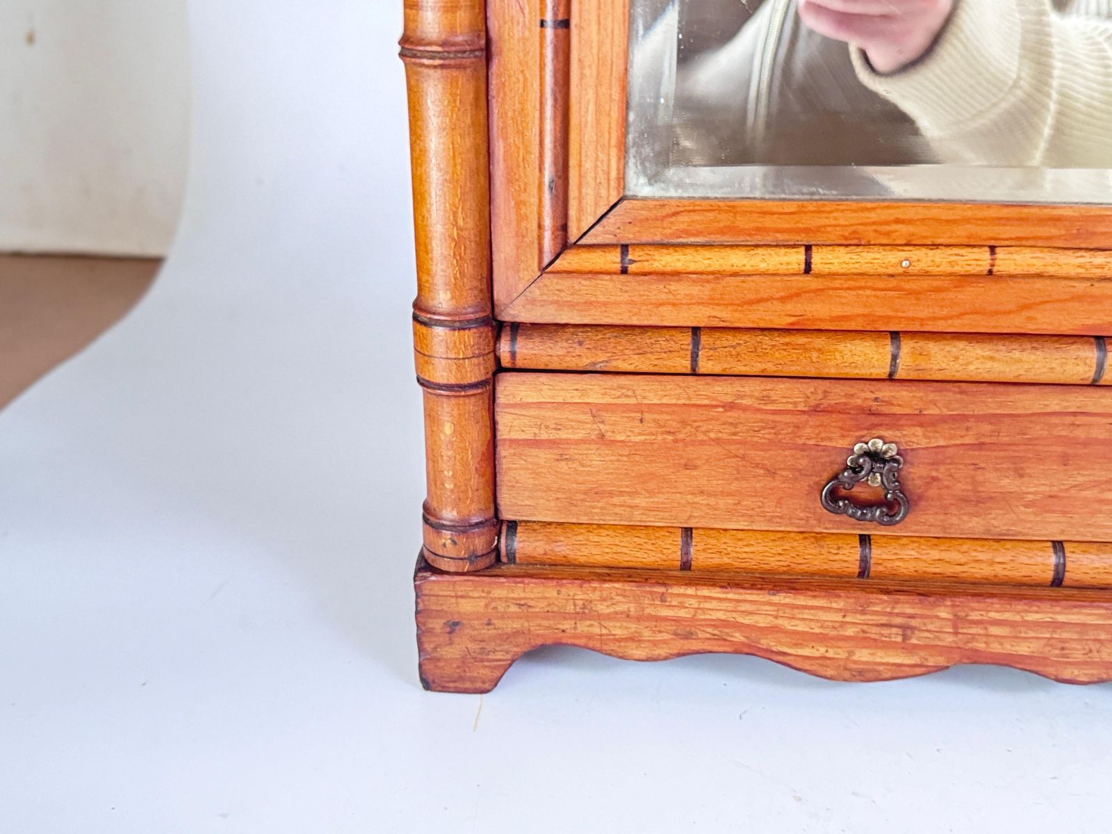 photo vinterior Antique Miniature Bamboo Pine Wardrobe Wall  Armoire Mirror Dollhouse Furniture