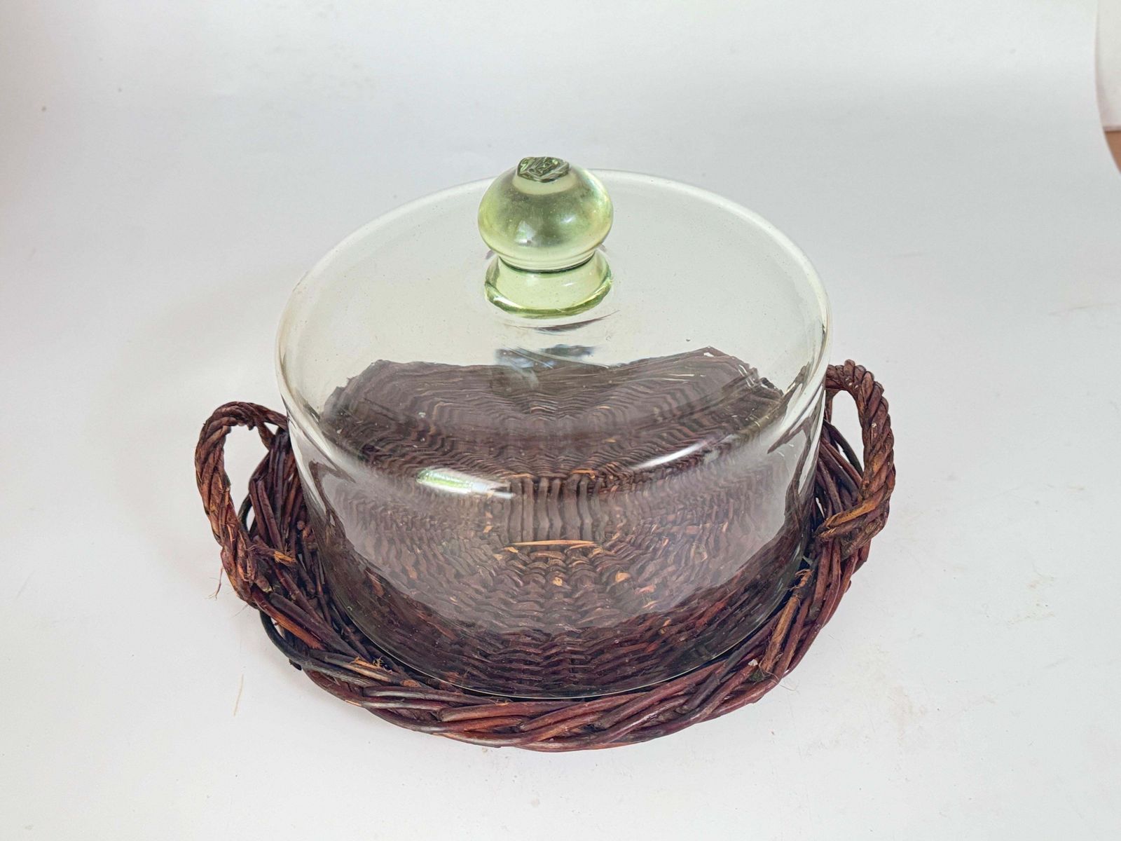 Serving Tray Cloche Plate Bell In Rattan And Glass Italy, 1970s photo Home Decor