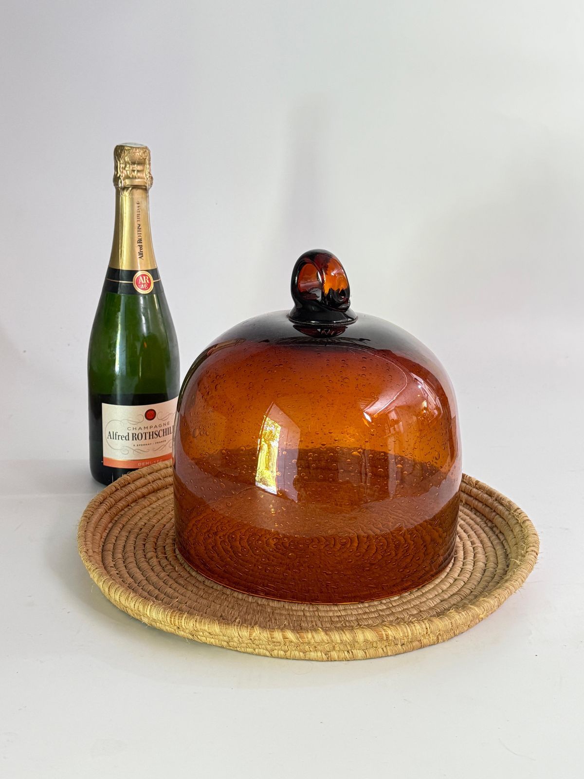 Serving Tray Cloche Plate Bell For Cheese Or Fruit In Rattan And Glass Italy photo furniture