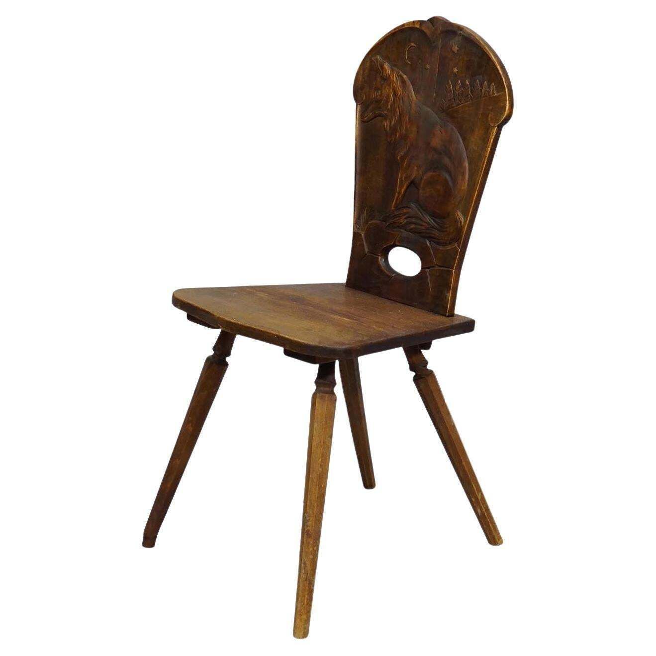 A Wooden Carved Bavarian Board Chair Ca. 1900