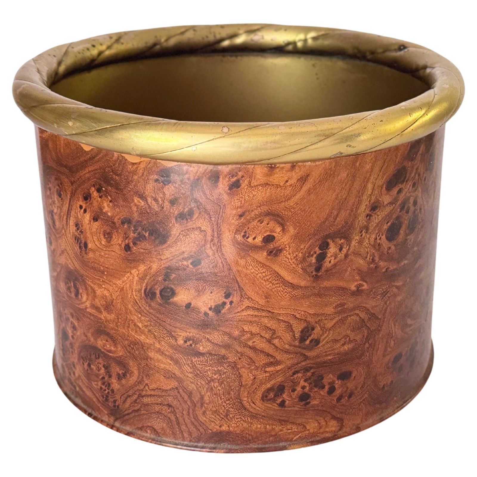Plant Pot Holder, Metal, Gold And Brown Color, France 1970