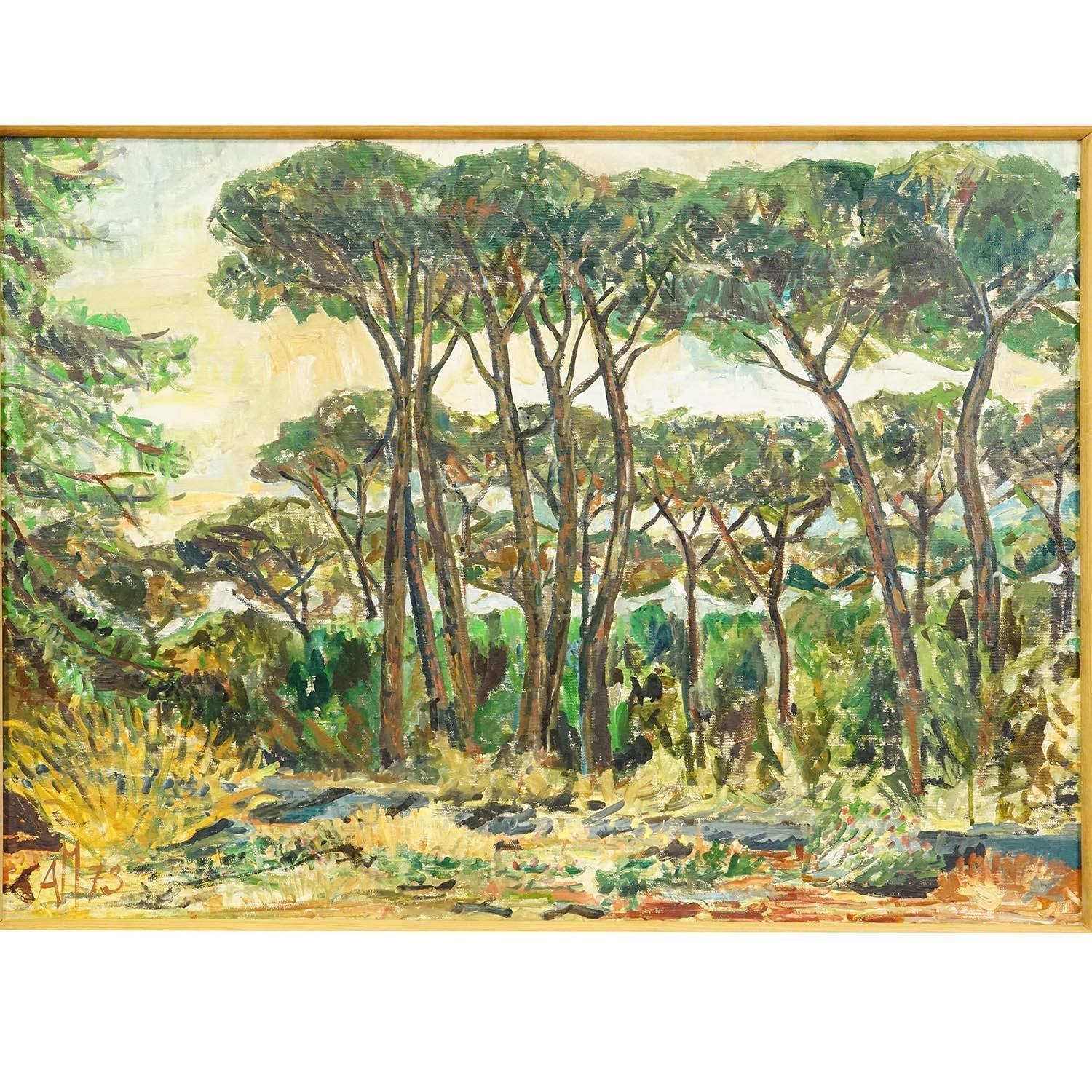 Alexander Michael Oil Painting Of A Pine Grove Near Ostia, Italy 1973 photo for sale