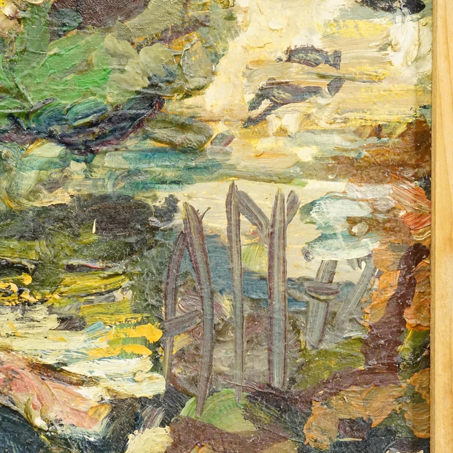 Alexander Michael Oil Painting Of A Pont With Water Lilies 1972 photo Art