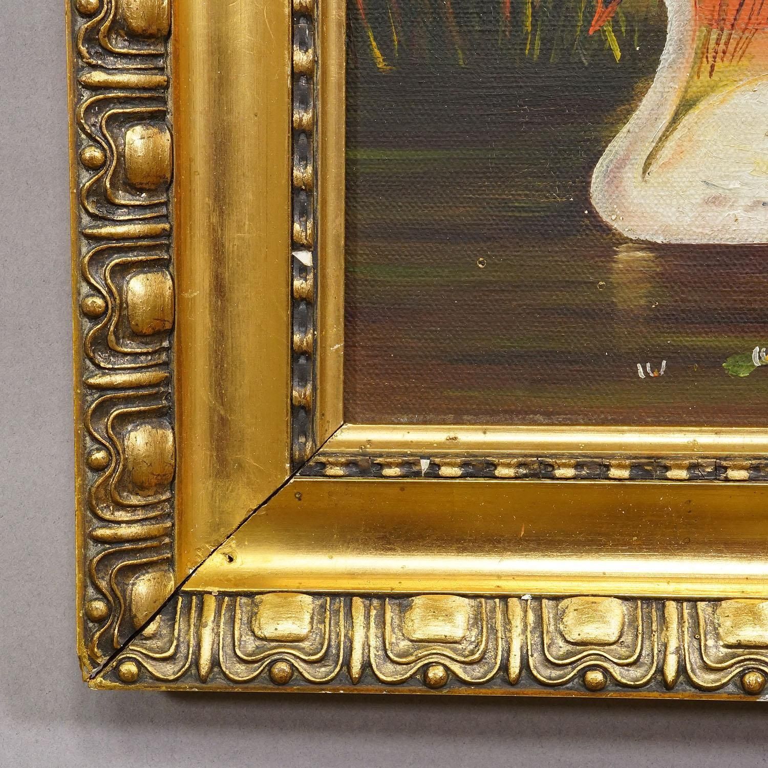 19th Century Painting With Swans On A Lake At Sunset photo Art