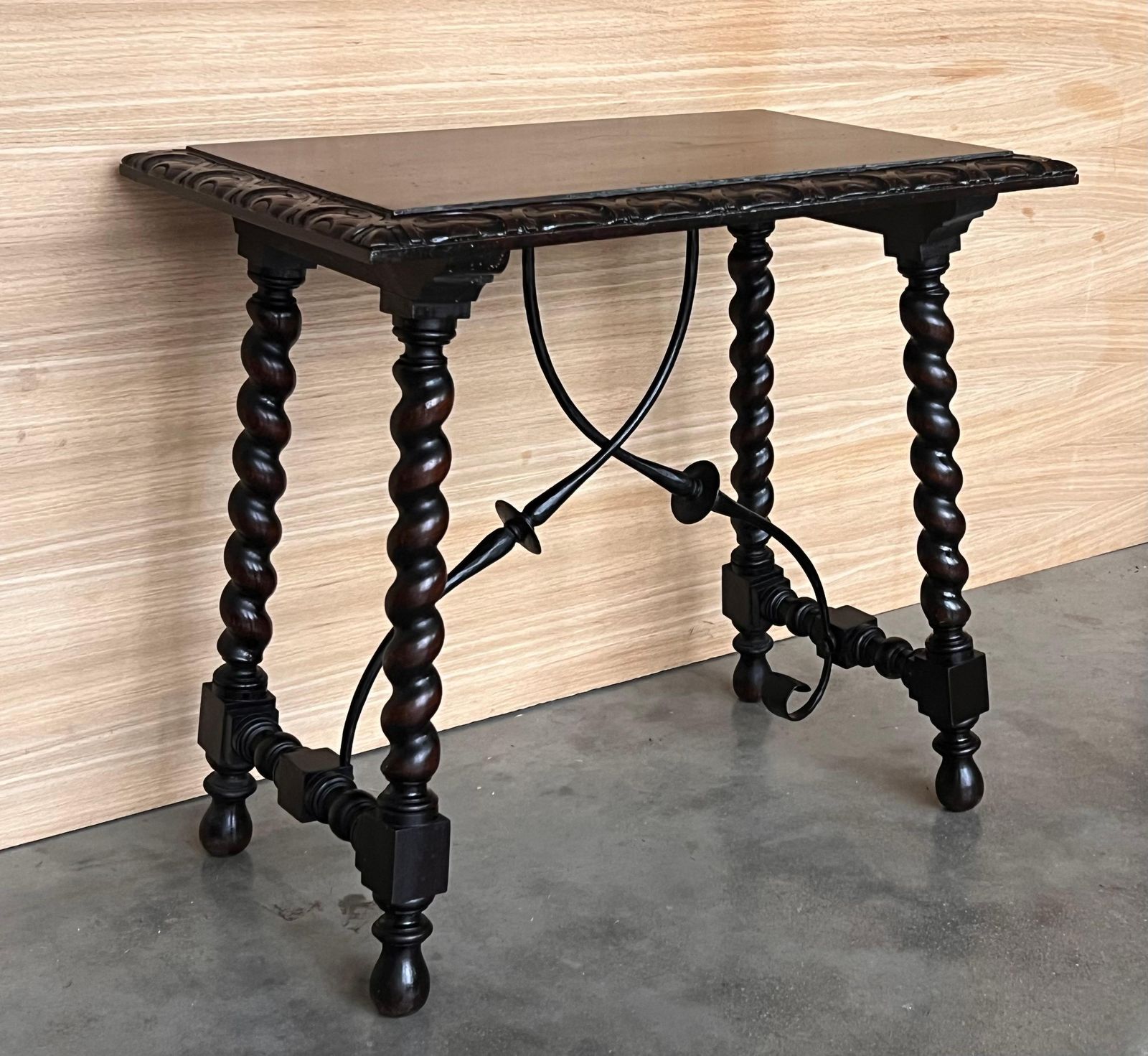 19th Spanish Side Table With Cared Turned Legs And Iron Stretcher photo 2576.0