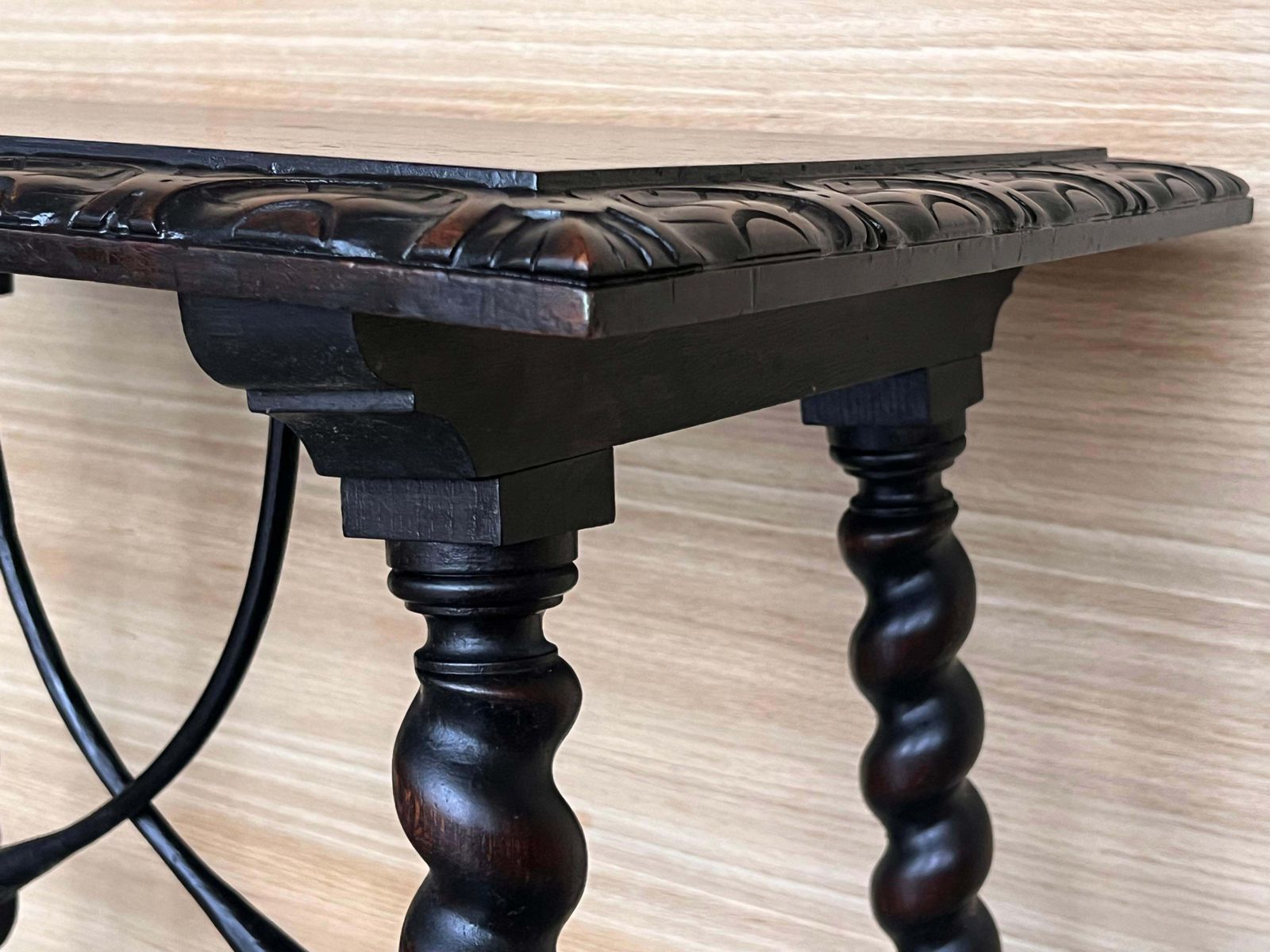 photo for sale 19th Spanish Side Table With Cared Turned Legs And Iron Stretcher