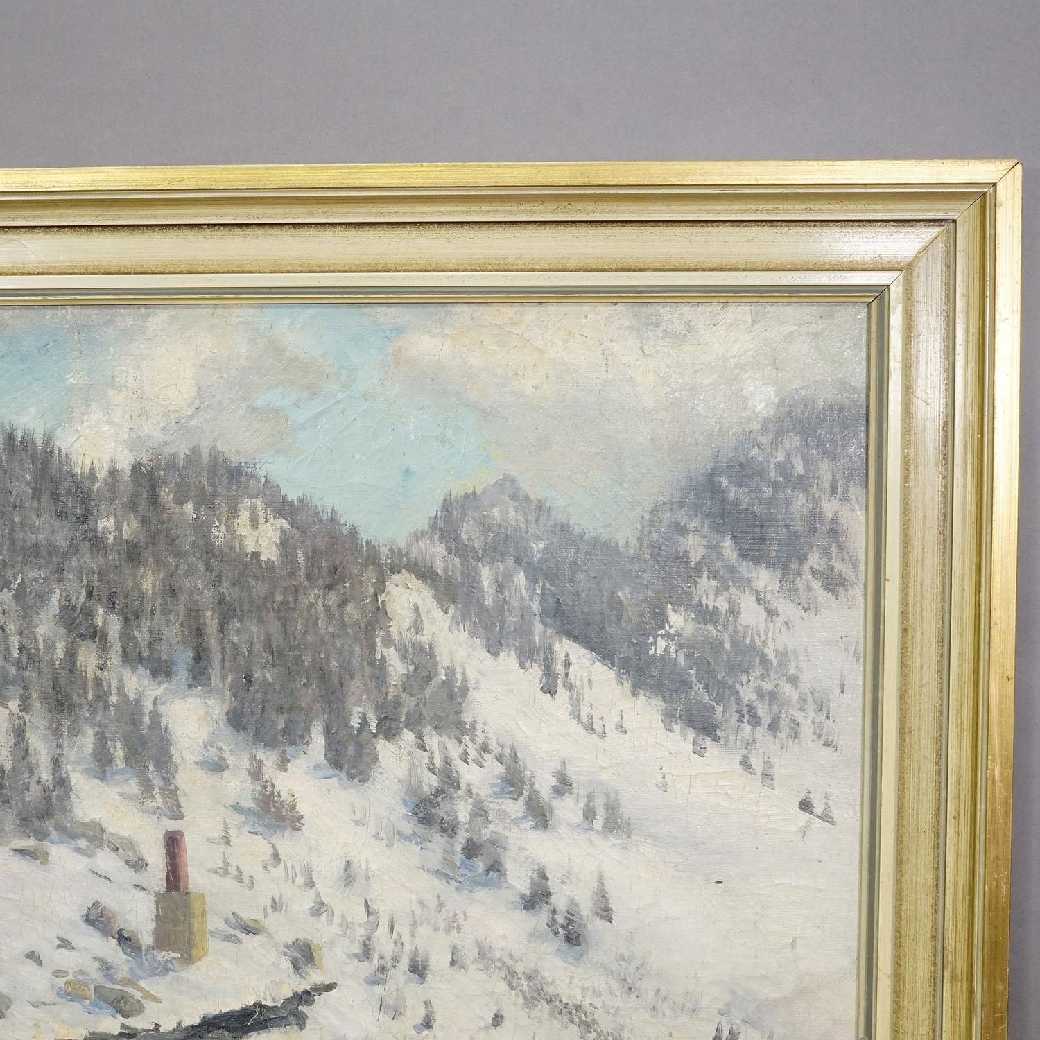 Impressionistic Painting Of An Alpine Mountain Hut In The Winter photo Art