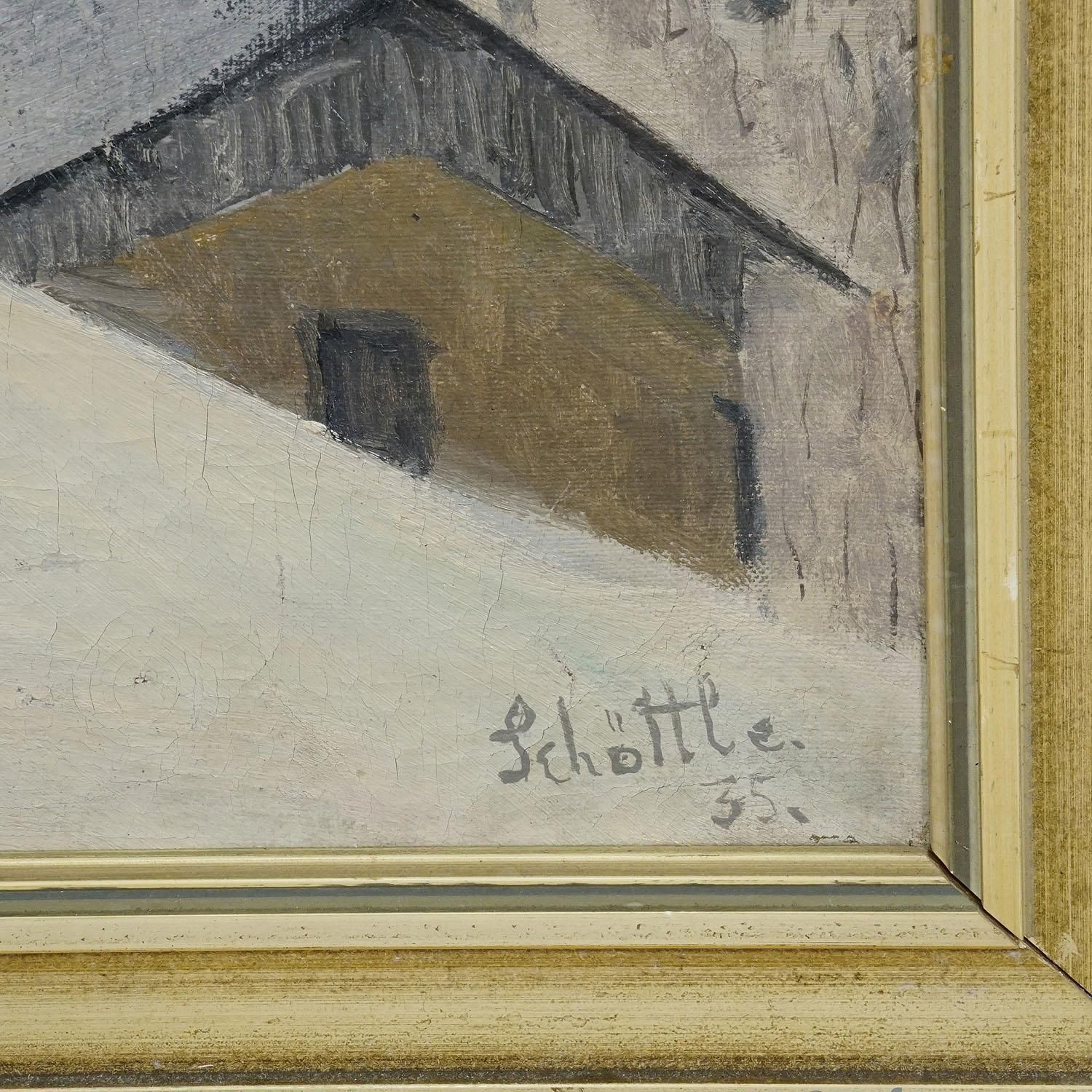 Impressionistic Painting Of An Alpine Mountain Hut In The Winter photo vinterior