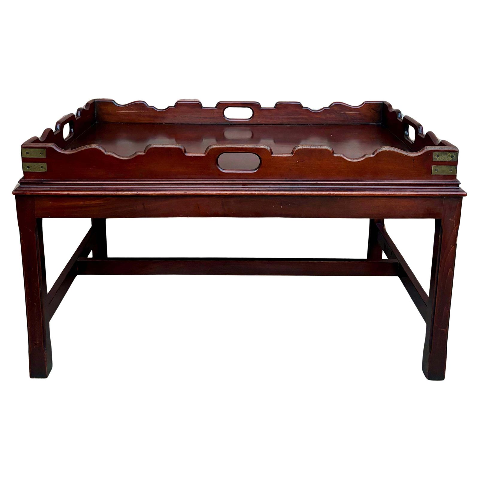 Early 20th Century Wood Coffee Table With Large Removable Tray, 1924, Set Of 2