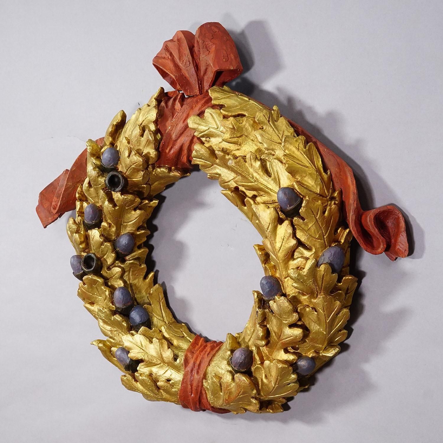 Antique Wooden Carved Door Wreath With Acorns, Germany Ca. 1930s photo furniture