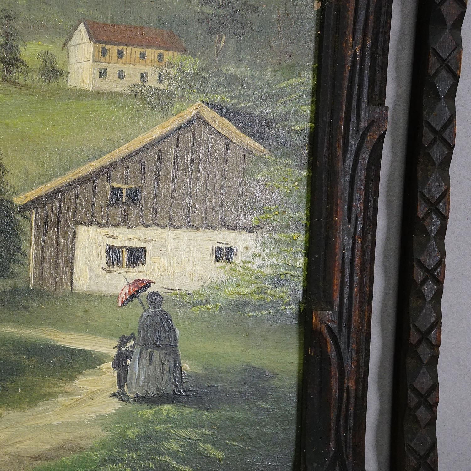 19th Century Alpine Landscape Oil Painting With Tyrolian Mountain Village photo for sale