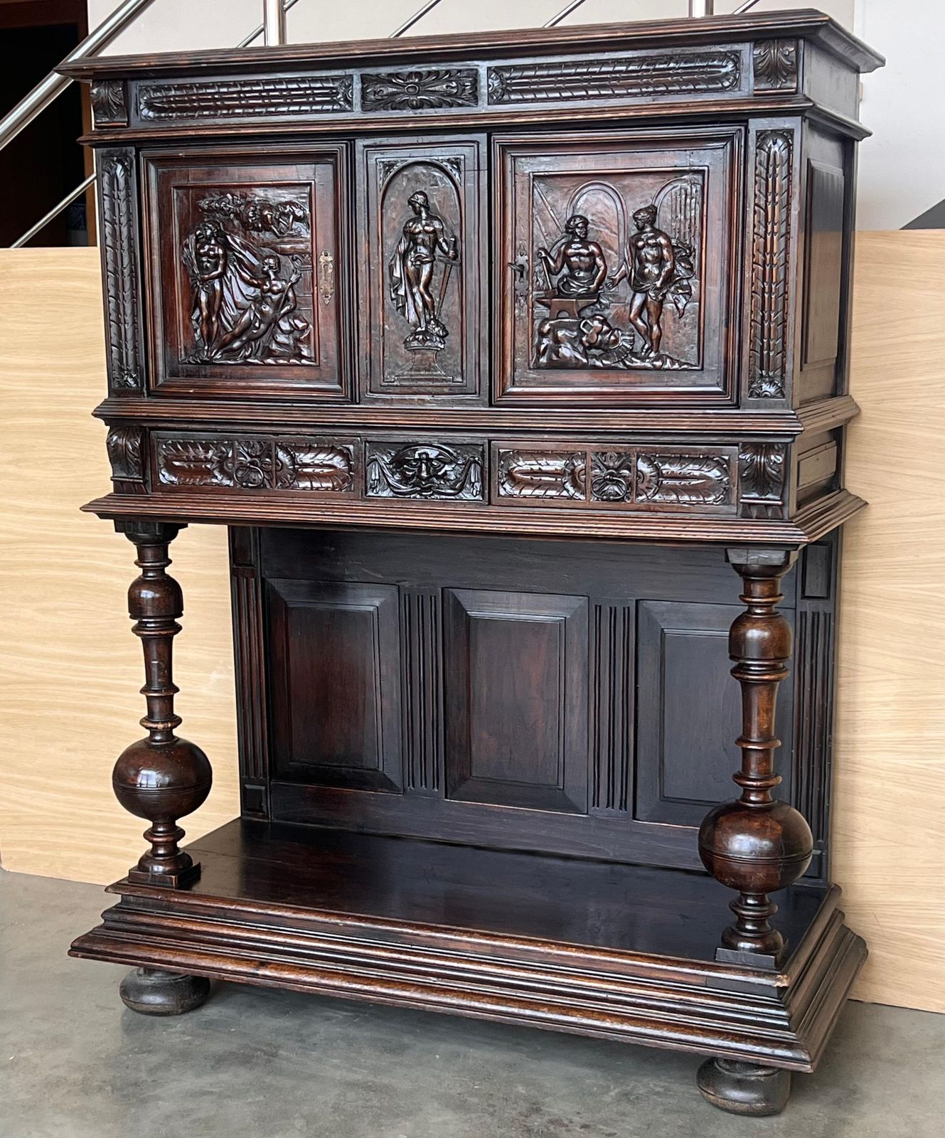 19th Century Dutch Hand Carved Renaissance Raised Cabinet photo for sale