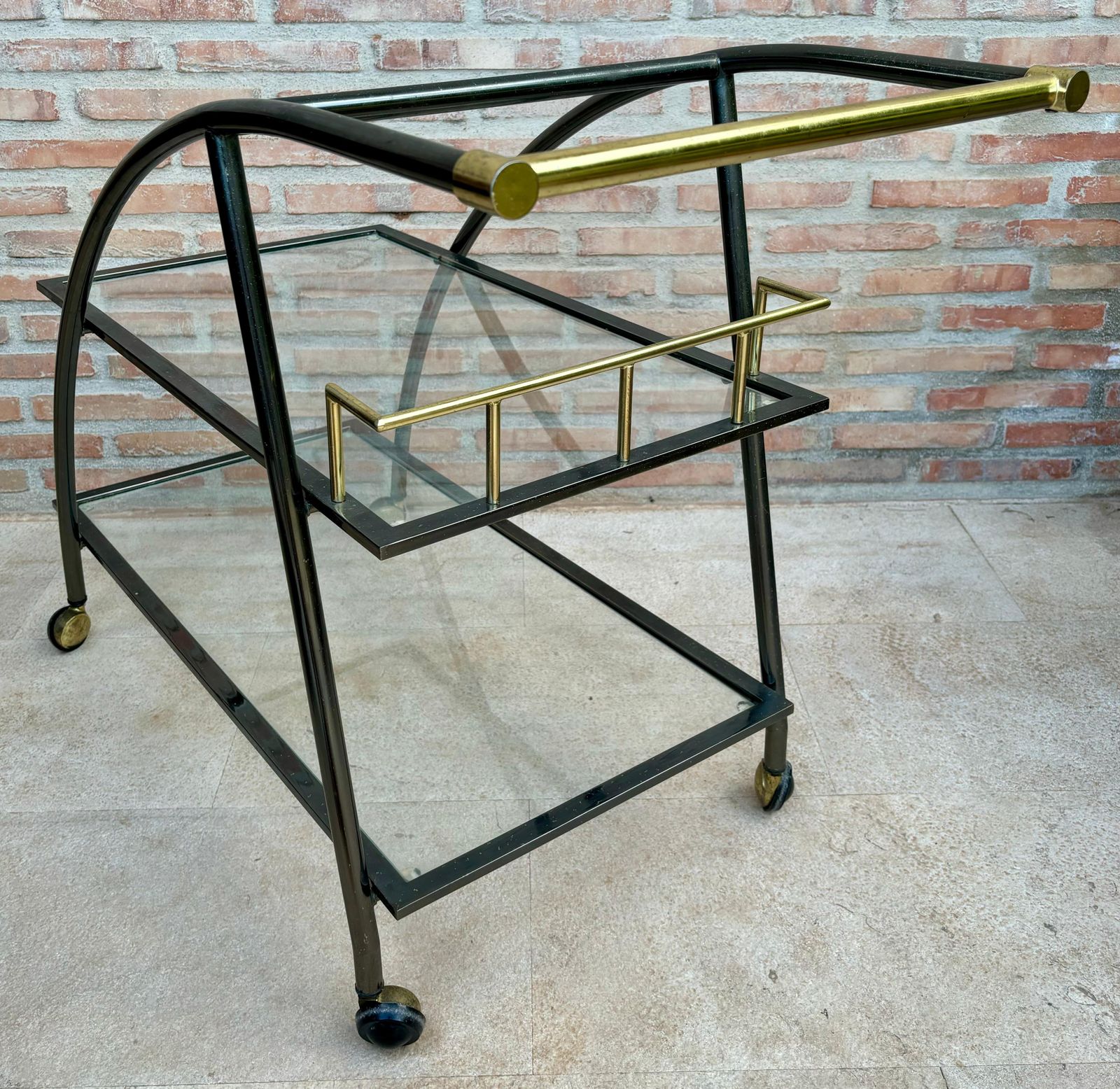 Vintage Serving Bar Cart In Brass And Glass, 1980s photo furniture
