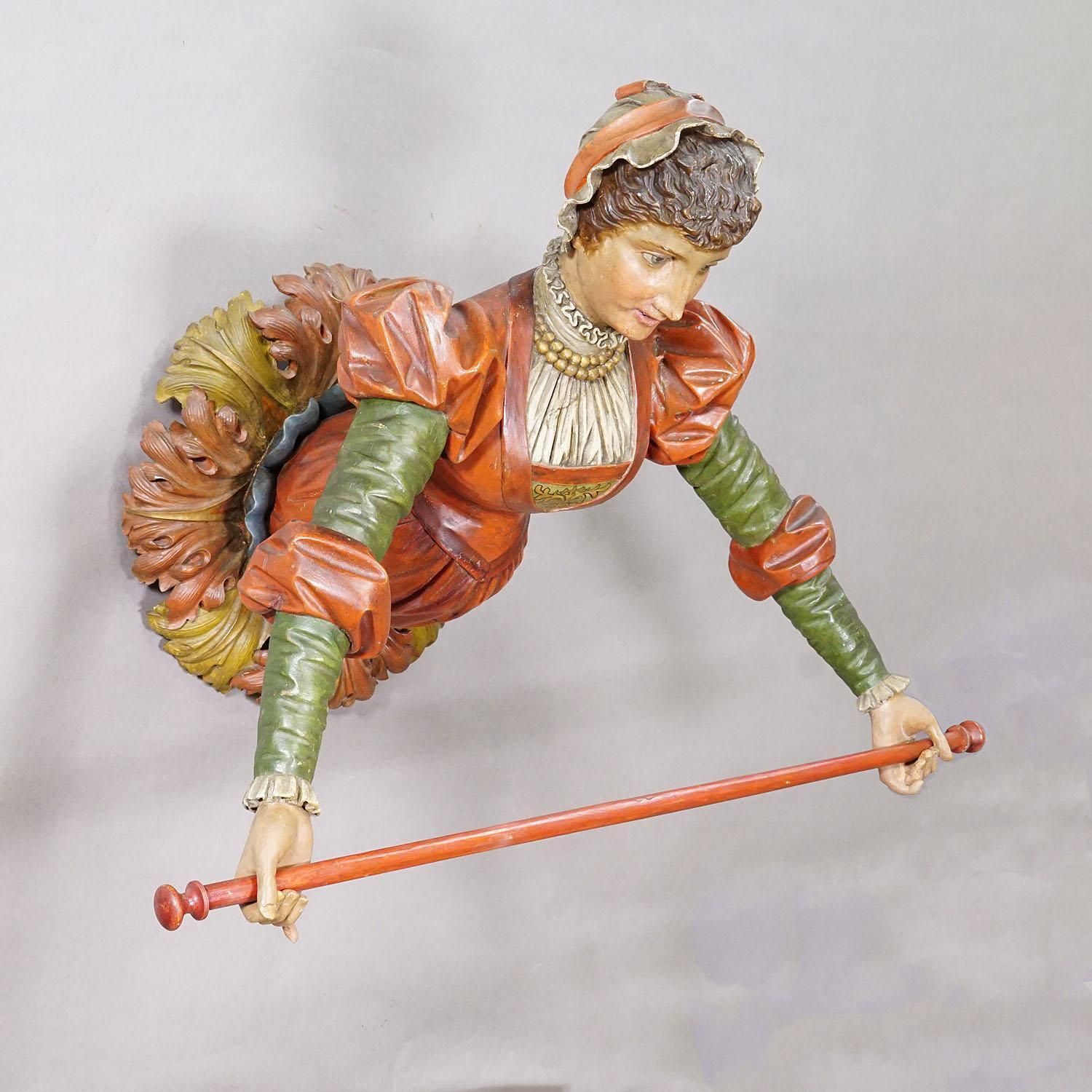 Lovely Carved Wooden Lady Towel Holder Ca. 1900 photo Home Decor