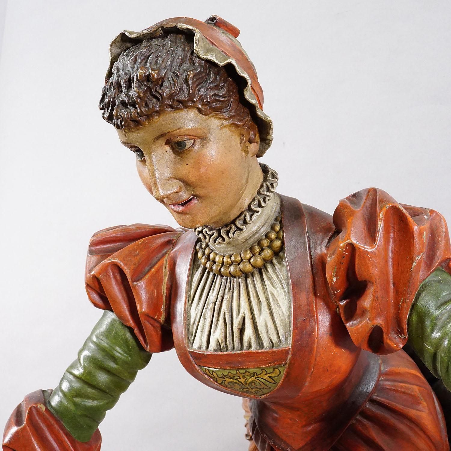 Lovely Carved Wooden Lady Towel Holder Ca. 1900 photo buy