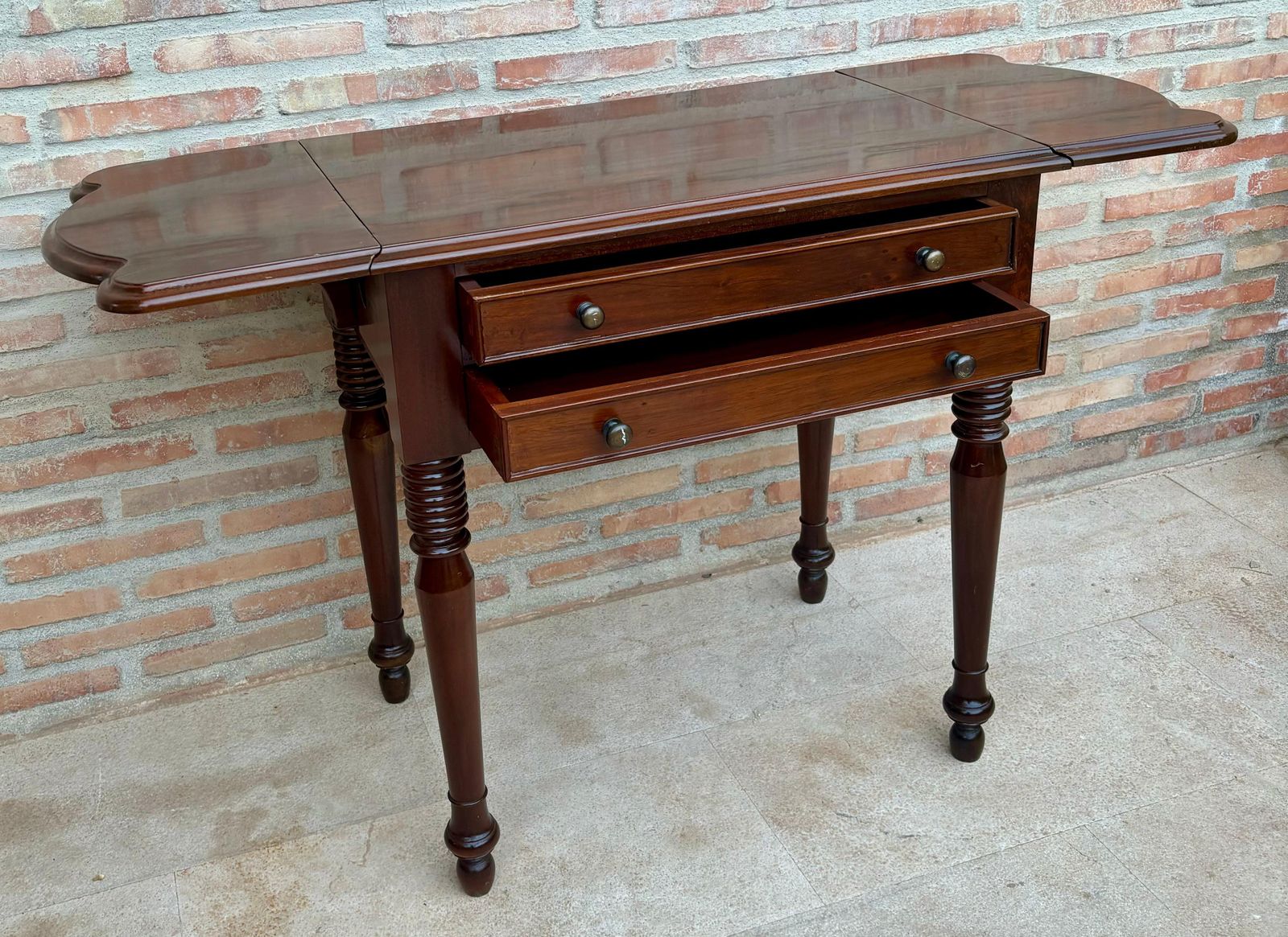 French Wooden Nesting Table With Wings And Two Drawers, 1920s photo buy