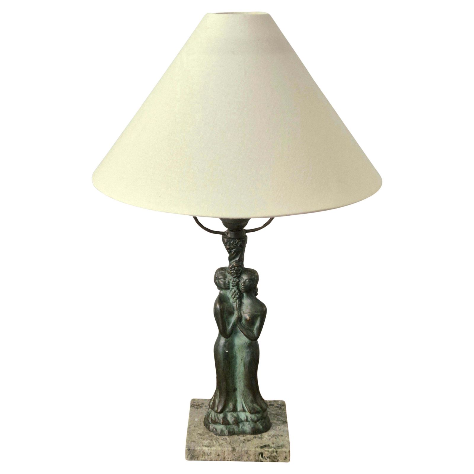 Table Lamp In Bronze With Green Marble Base, Scandinavian Grace 1920/30s
