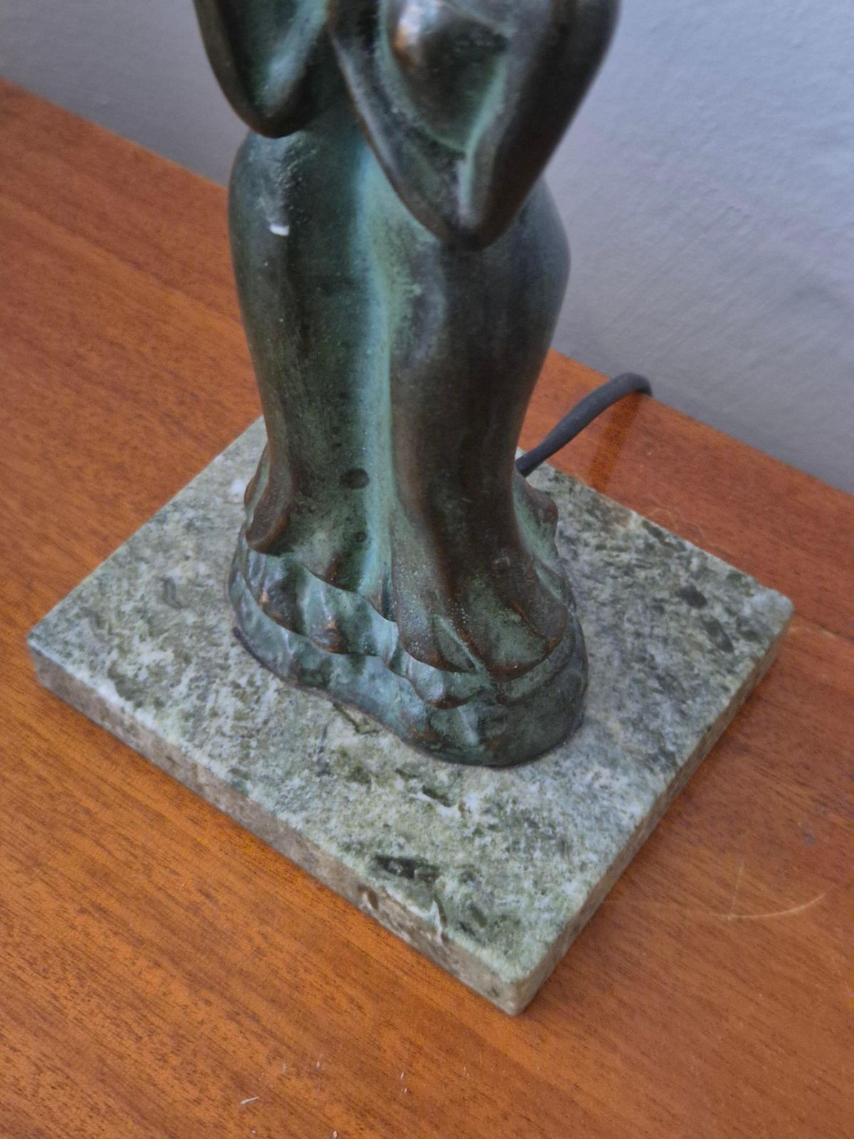 Table Lamp In Bronze With Green Marble Base, Scandinavian Grace 1920/30s photo buy