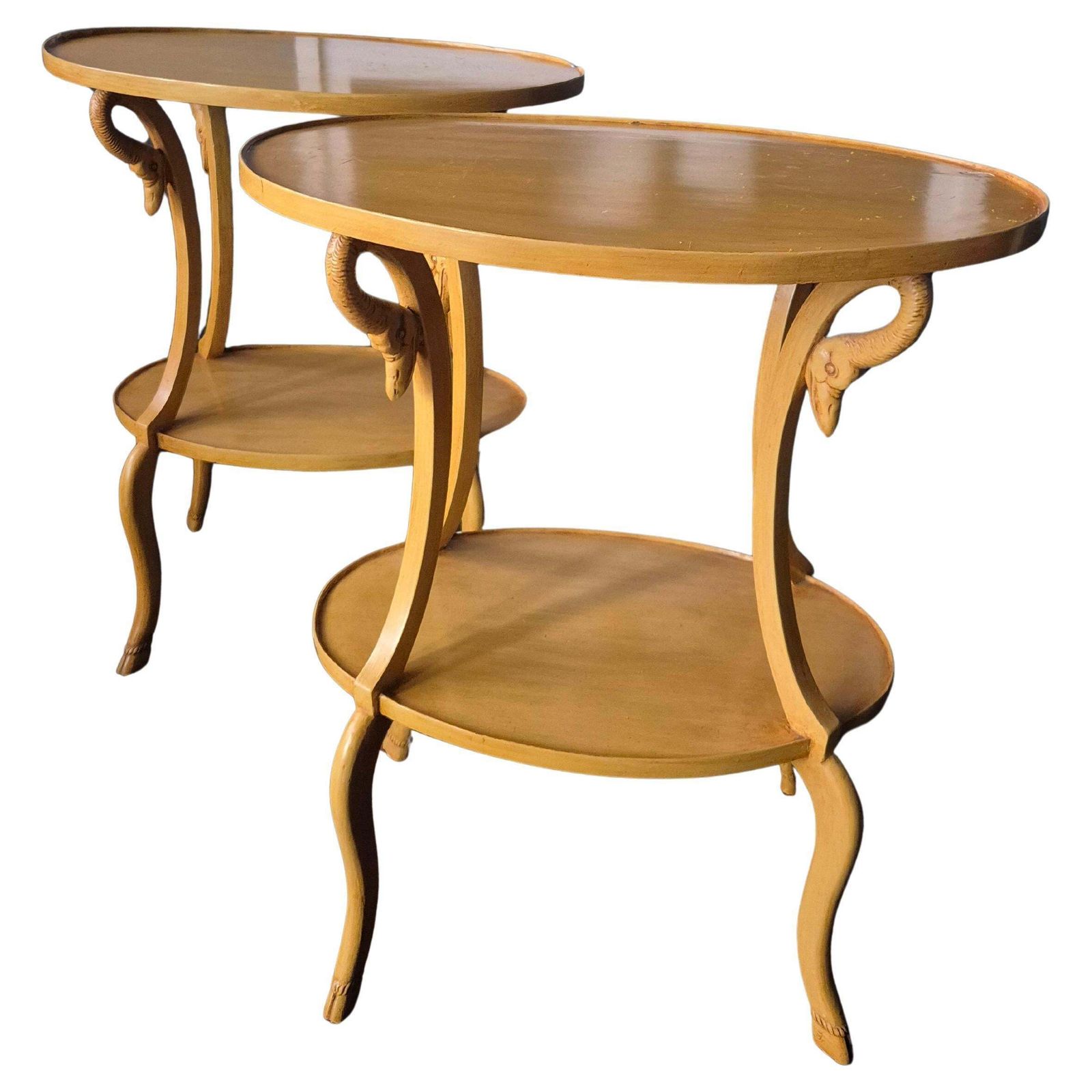 A Pair Of Sidetables With Decor Of Swans. Empire Style, Italy Mid 1900s