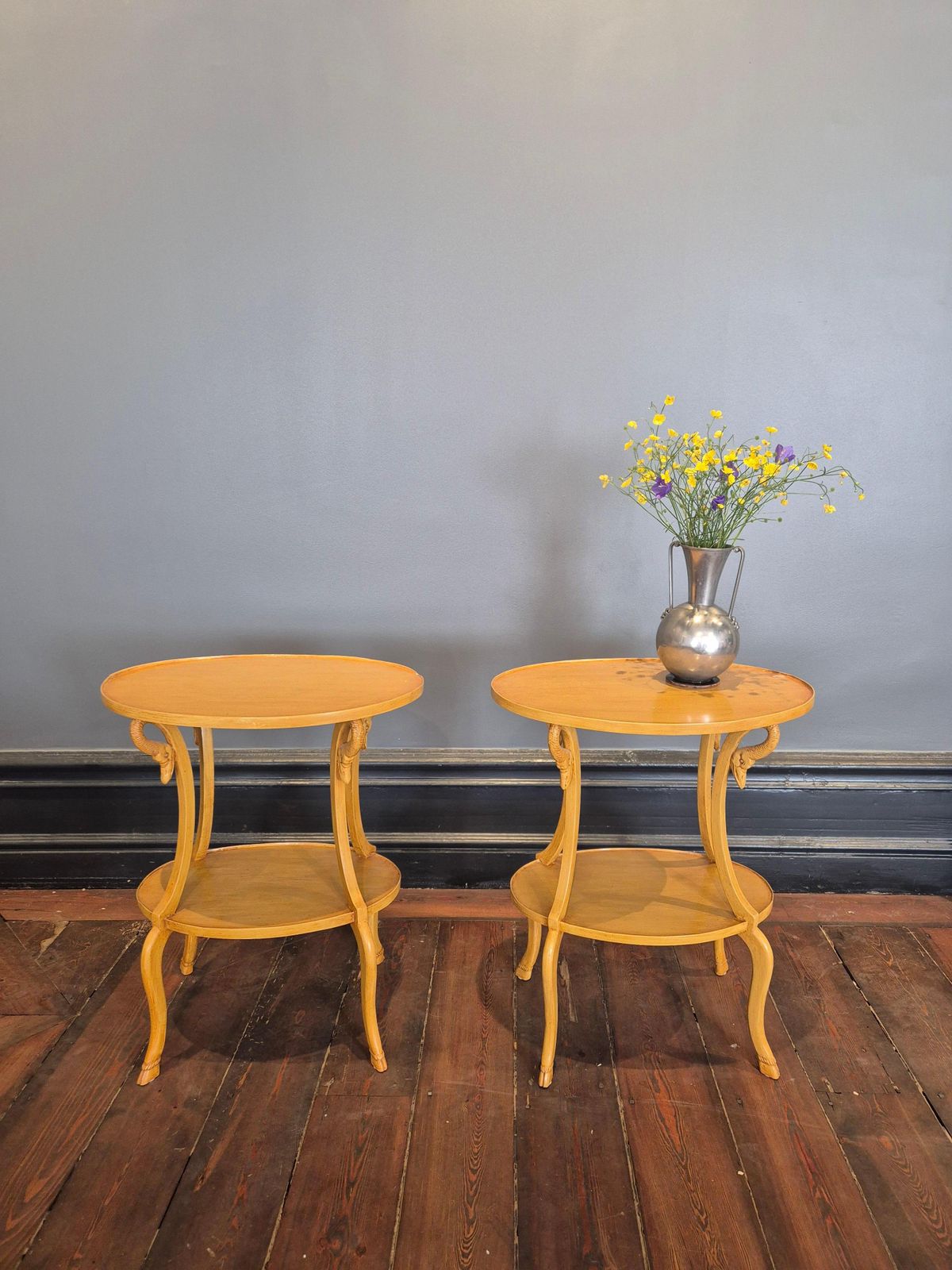 A Pair Of Sidetables With Decor Of Swans. Empire Style, Italy Mid 1900s photo buy
