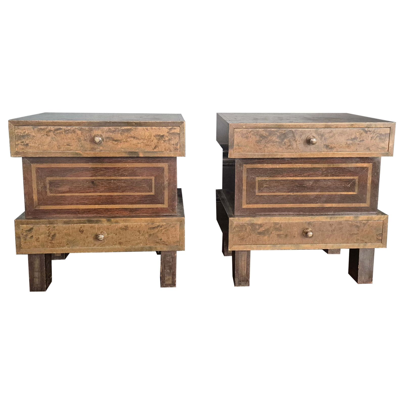 Bedside Tables In Stained Curly Birch, Art Deco, Finland 1930s