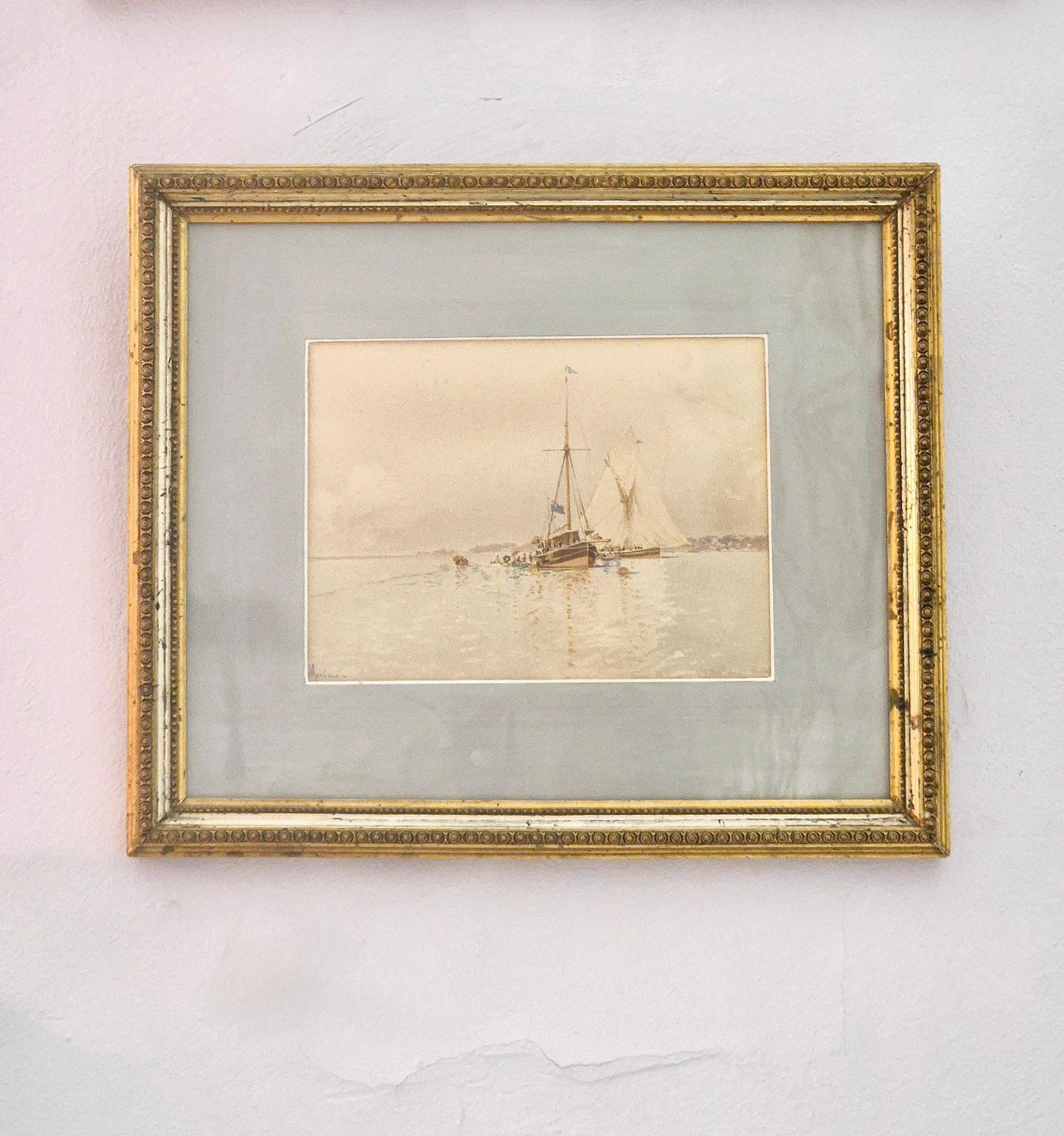 Edoardo De Martino (Italy 1838‑1912), Off The Isle Of Wight, Watercolor, 1863 photo vinterior