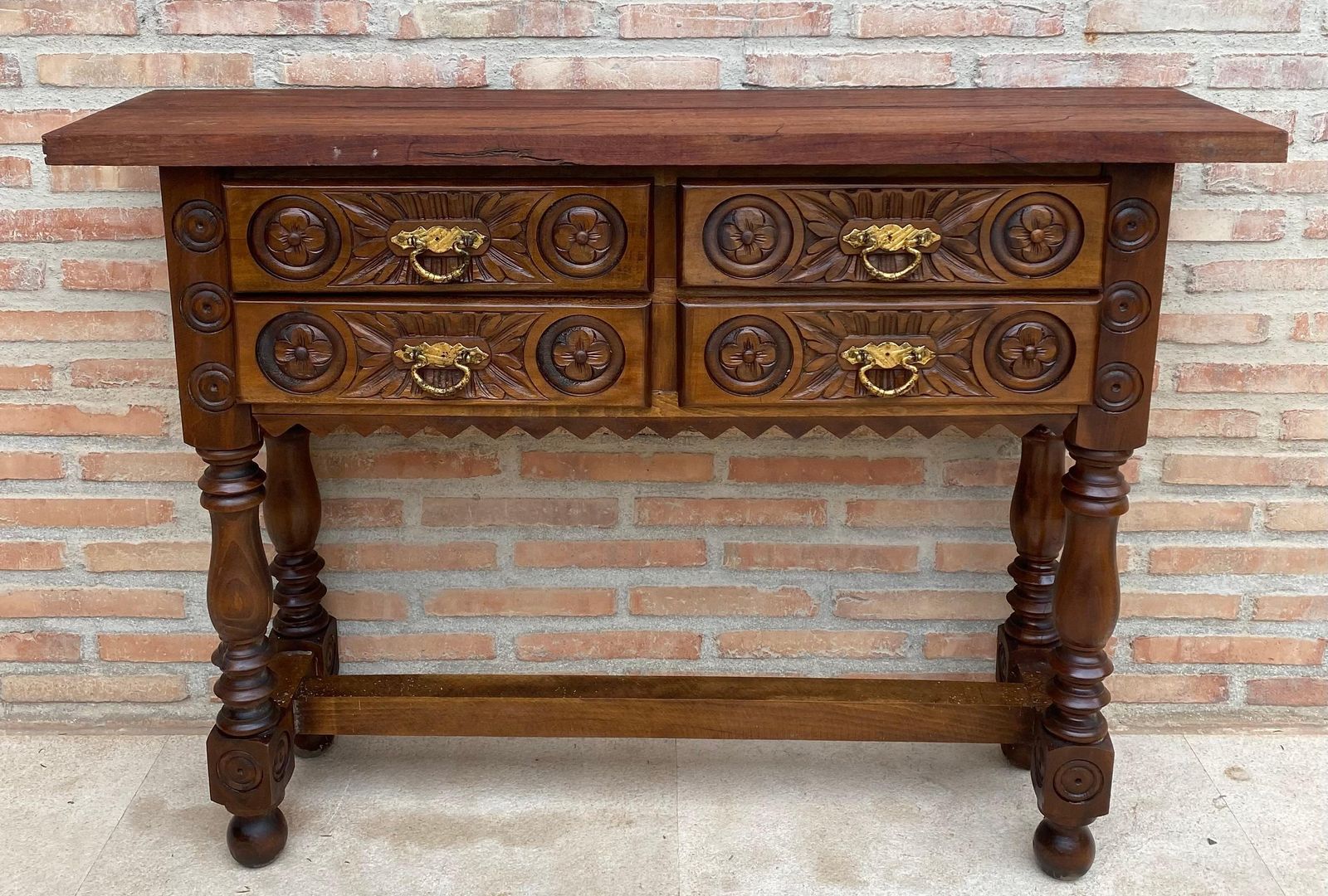 Early 20th Century Spanish Carved Console Table With Four Drawers, 1930s photo furniture